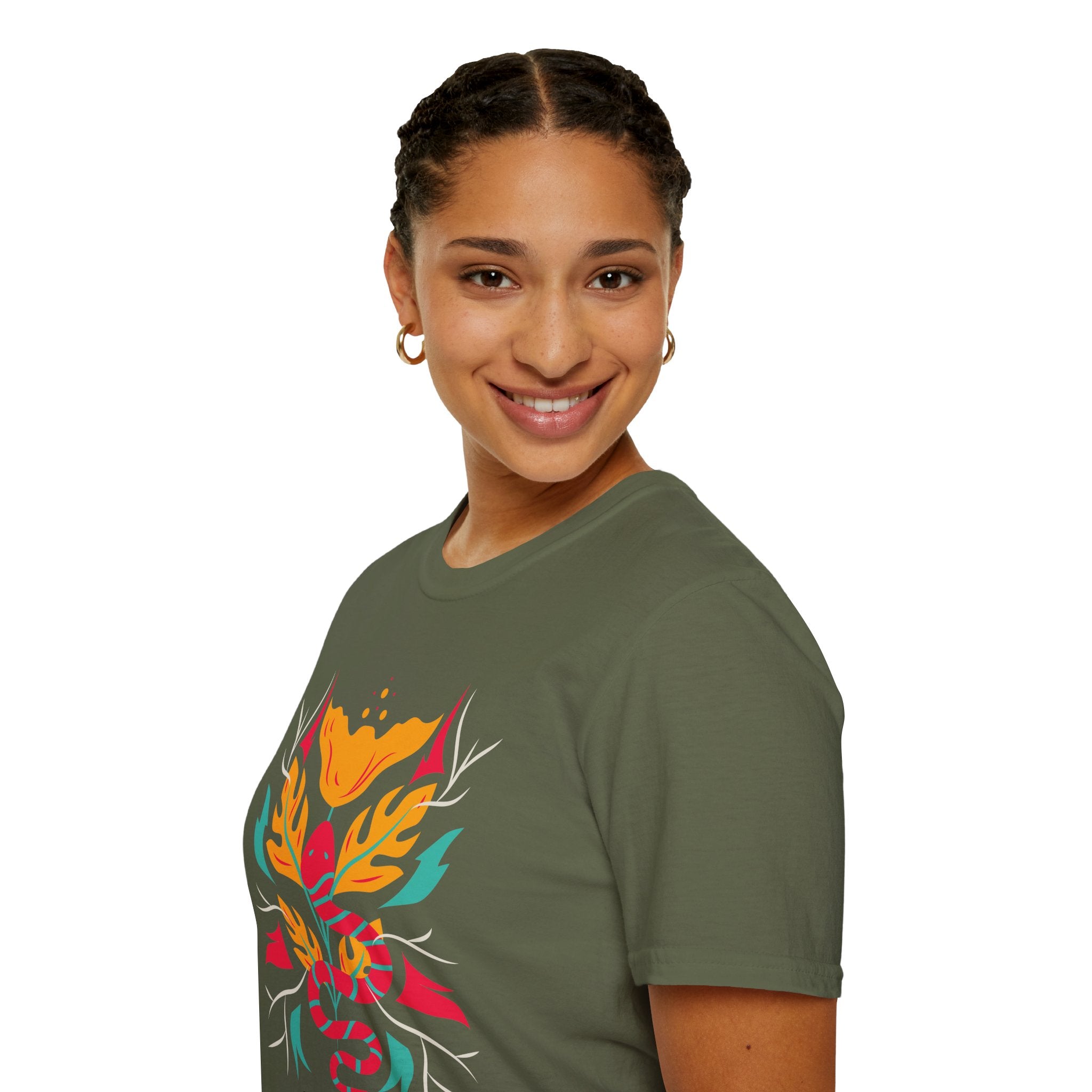 Sahaje Floral Snake Graphic T‑Shirt — Colorful Botanical Serpent Tee
