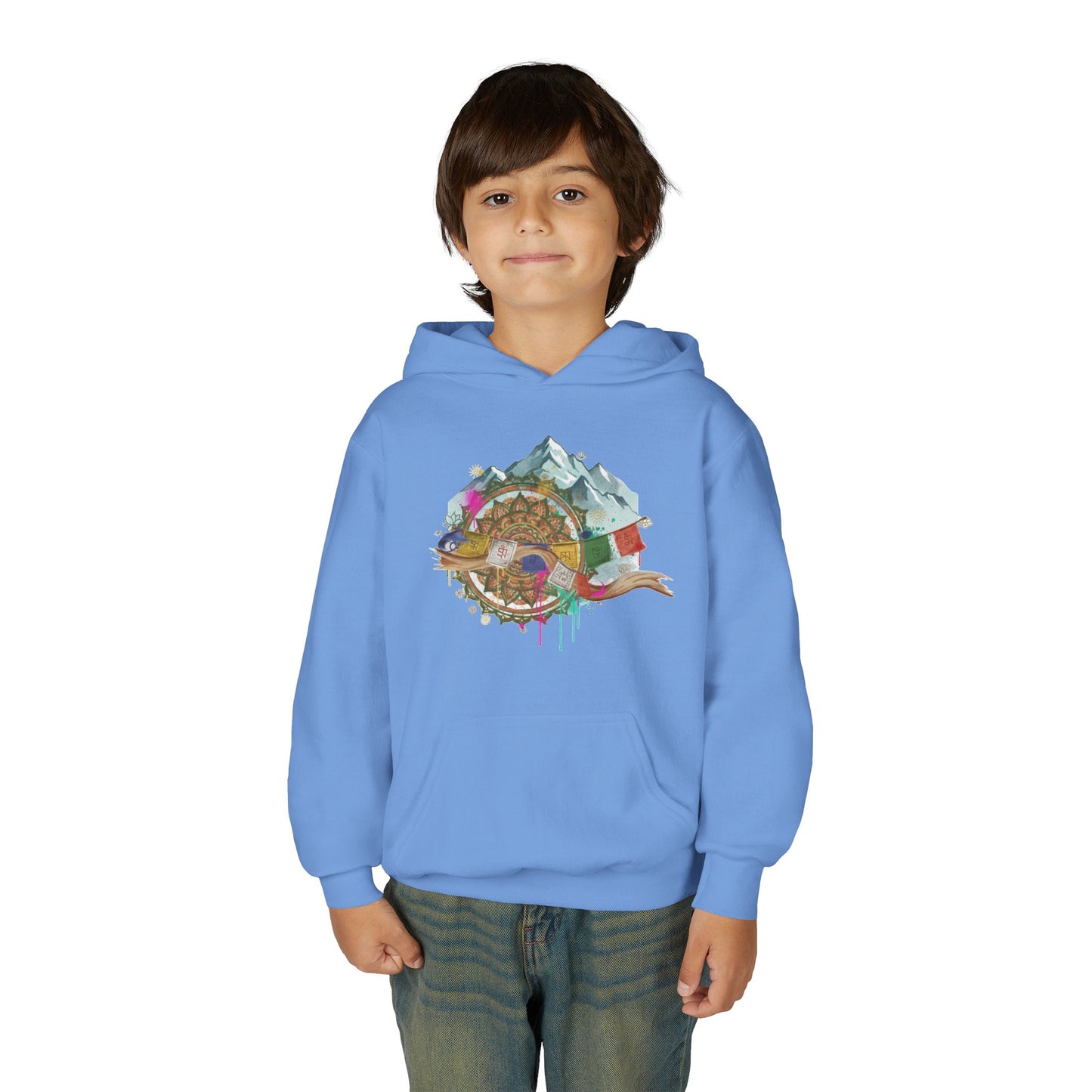 Youth Hoodie — Colorful Mountain Adventure Graphic