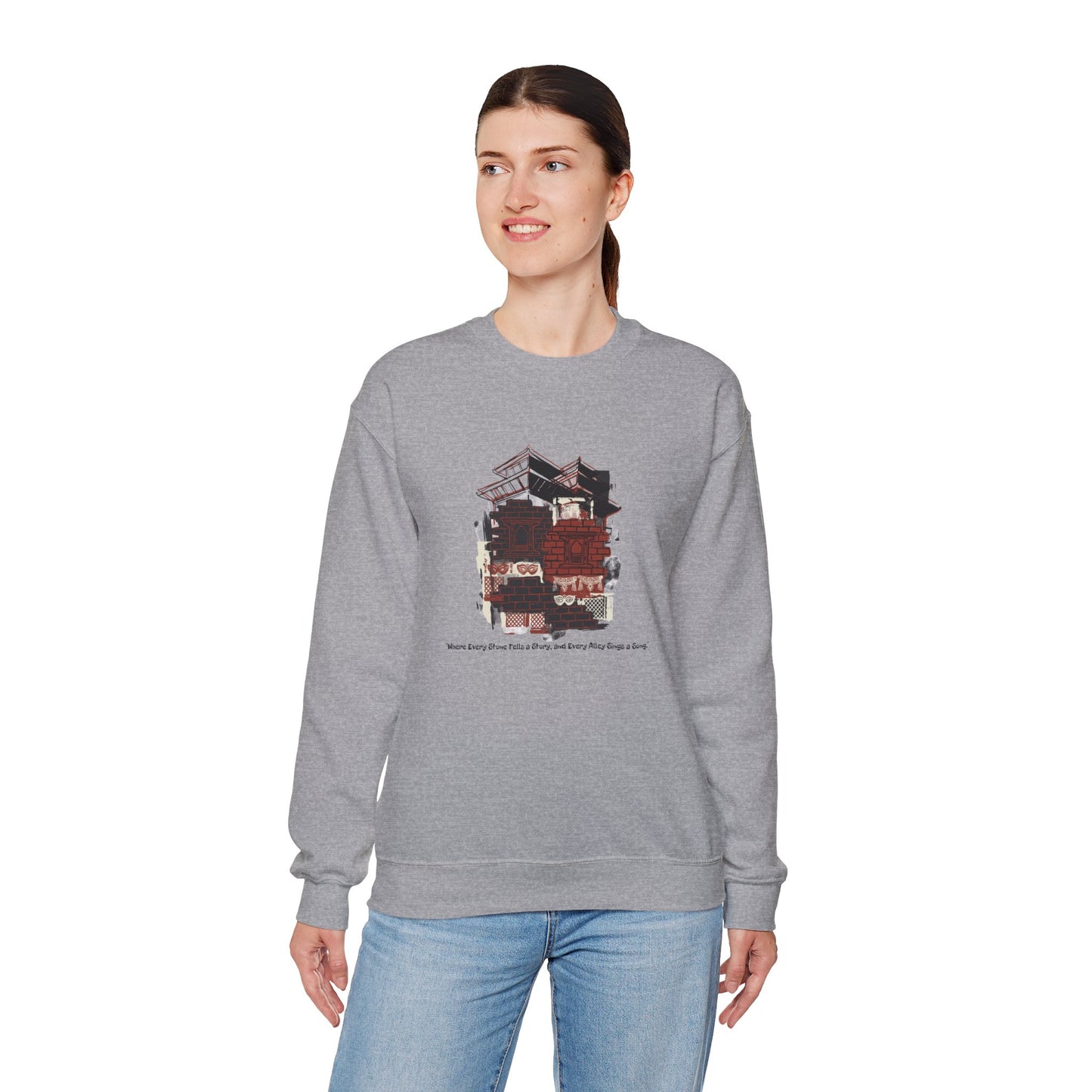 Crewneck Sweatshirt — Cozy Vintage Cabin Illustration with Quote