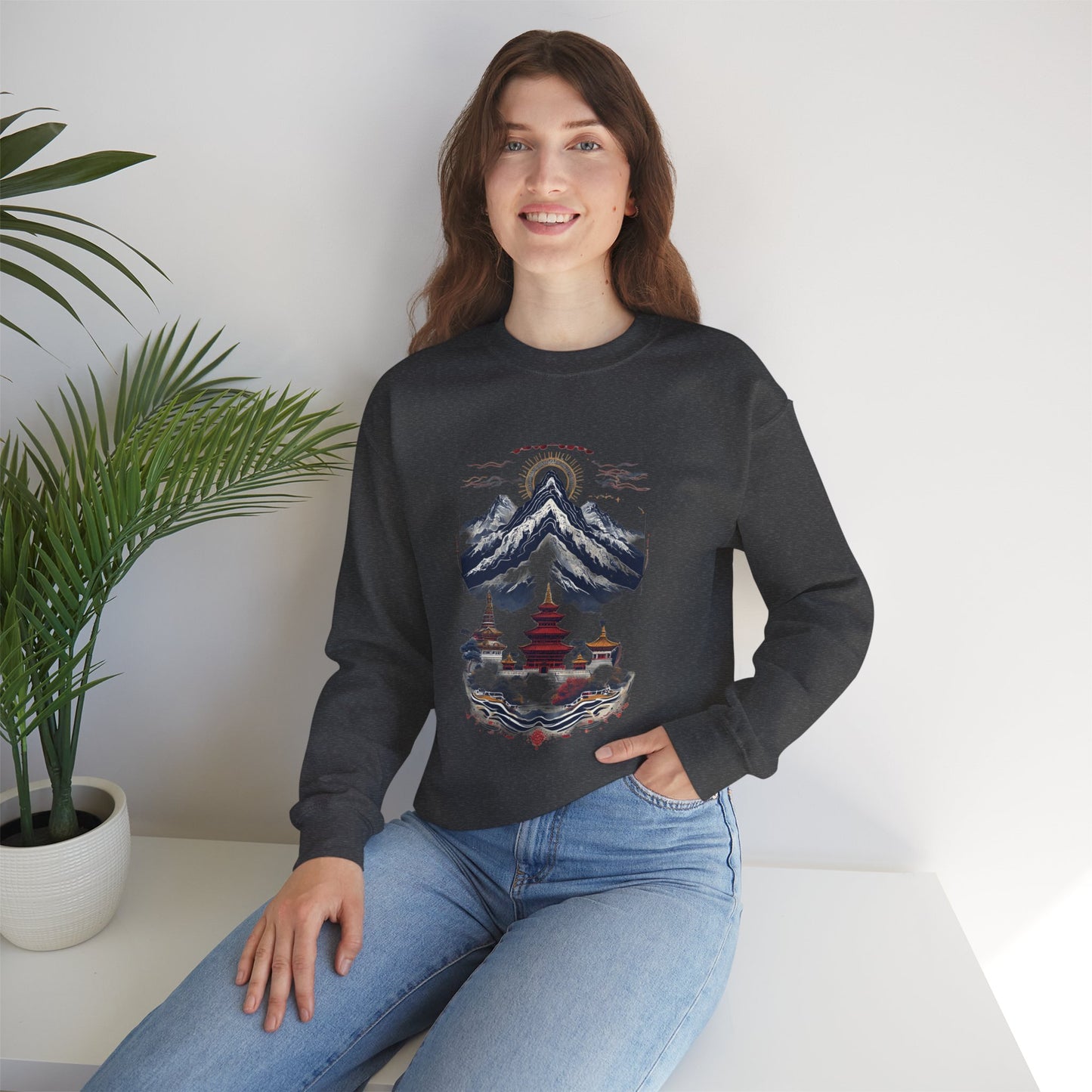 Japanese Mountain Pagoda Crewneck Sweatshirt