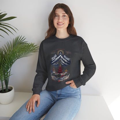 Japanese Mountain Pagoda Crewneck Sweatshirt
