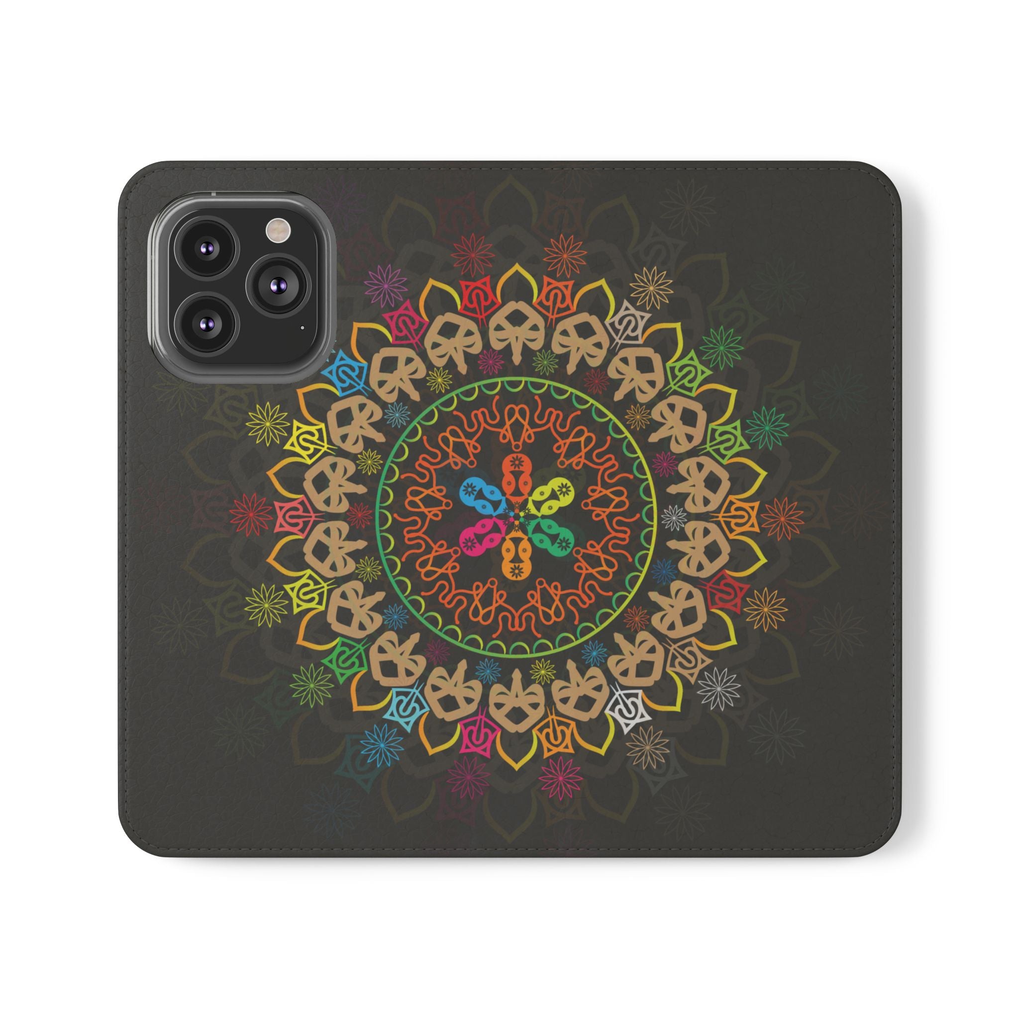 Colorful Mandala Flip Case for Phone, Bohemian Style Wallet Cover, Unique Gift for Her, Vibrant Phone Accessories, Eco-Friendly Protection