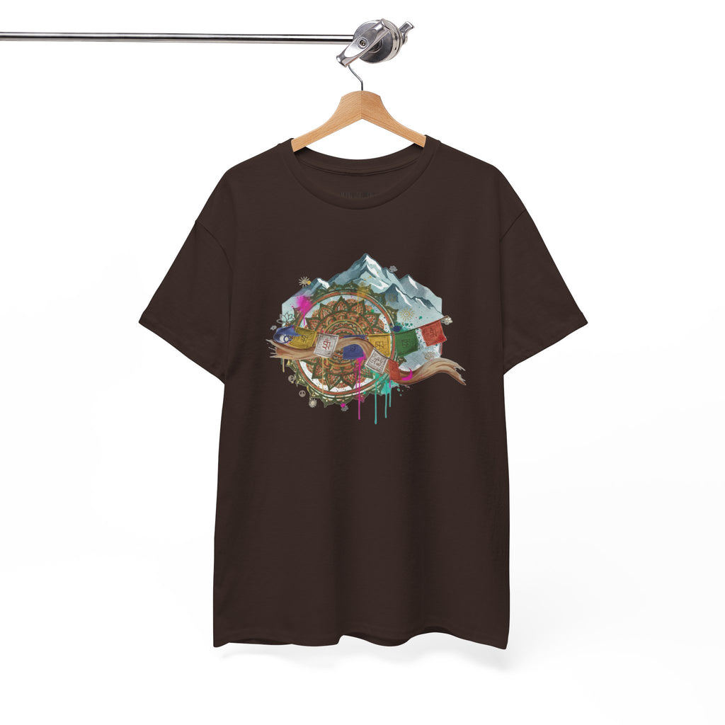 Adventure Compass Graphic Tee — Mountain, Globe & Flag Illustration