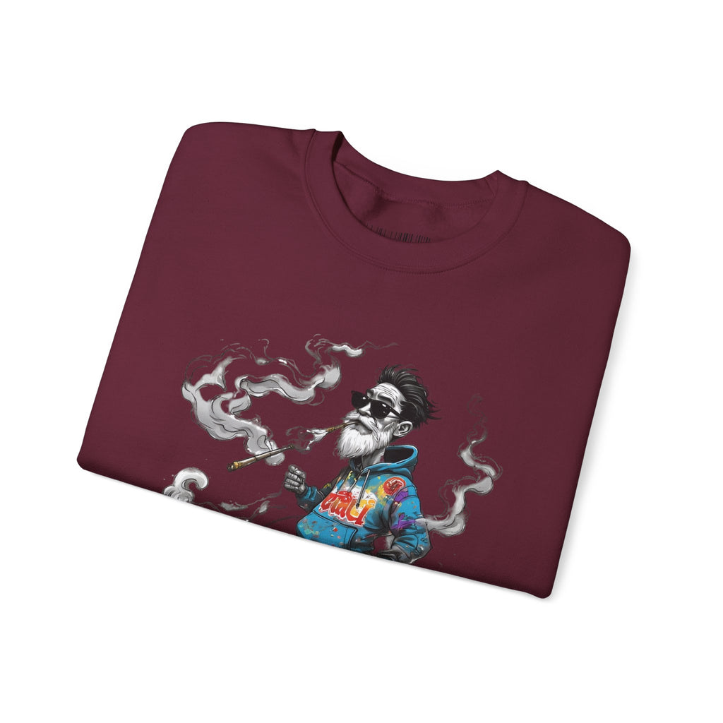 Crewneck Sweatshirt - Retro Cool Grandpa Smoking Pipe Illustration