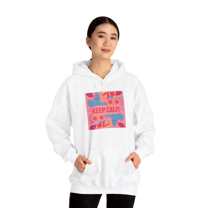 Keep Calm Floral Hoodie — Pink Retro Decorative Graphic Hooded Sweatshirt