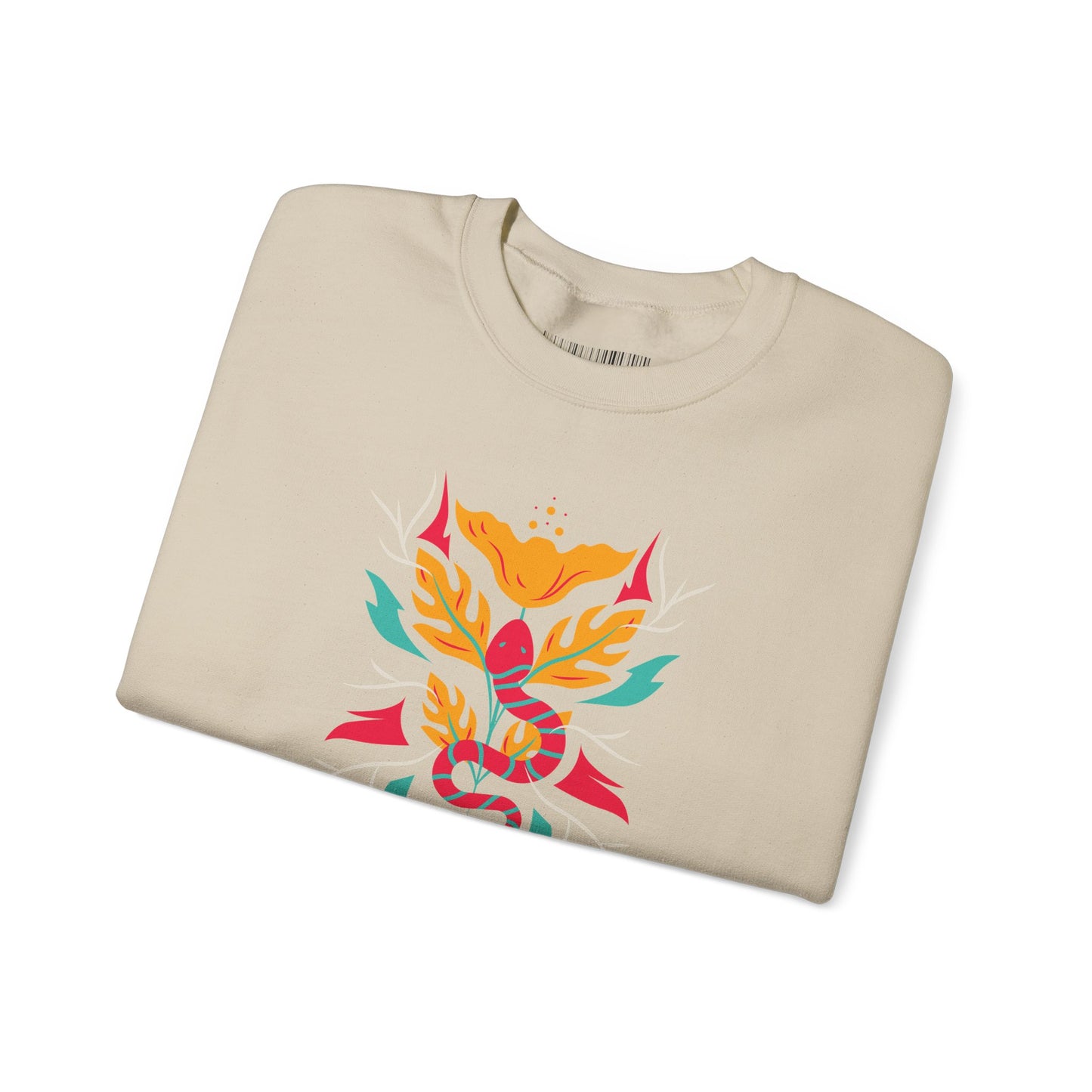 Sahajé Floral Snake Crewneck Sweatshirt — Colorful Botanical Serpent Graphic