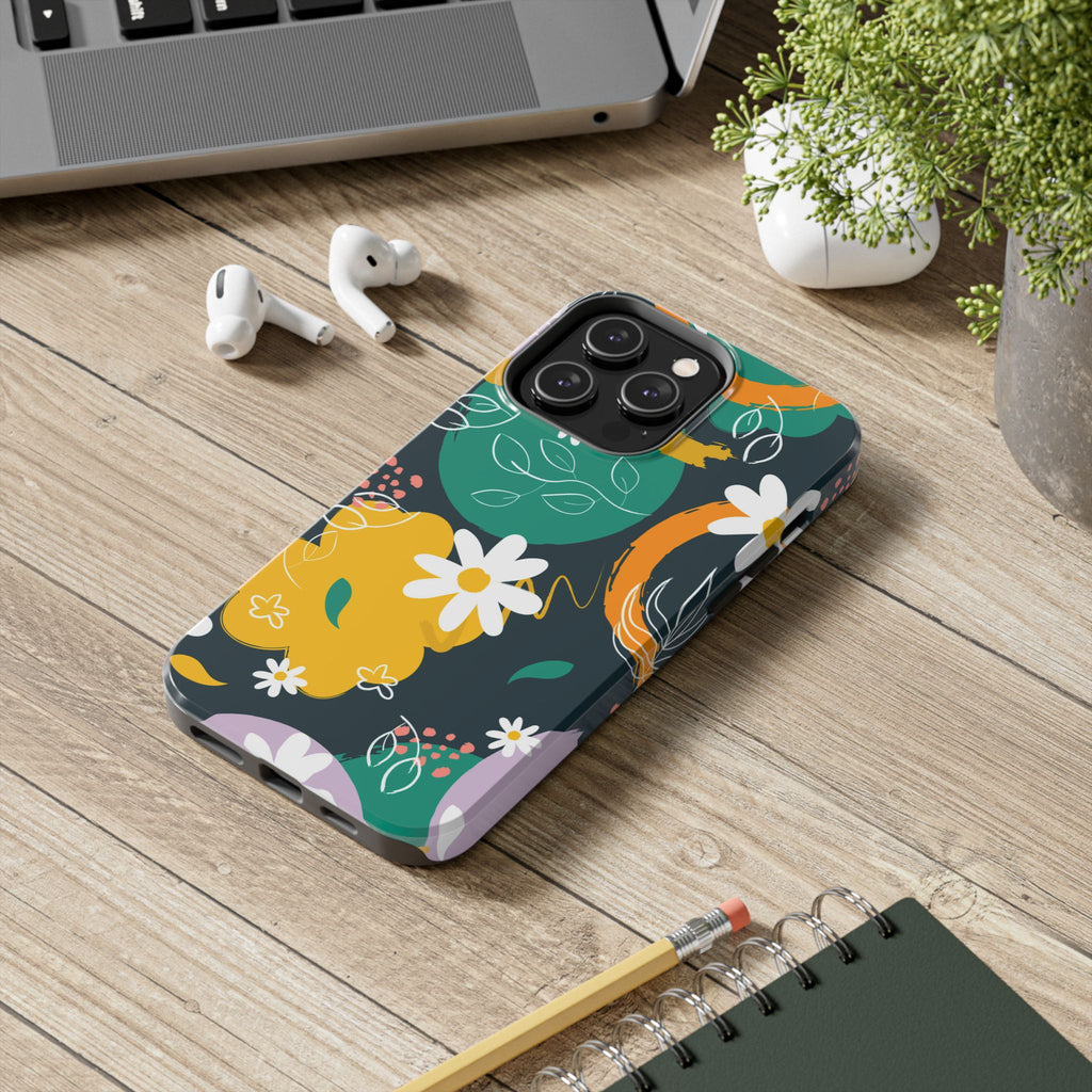 Floral Abstract Tough Phone Case — Colorful Daisies & Brushstroke Design