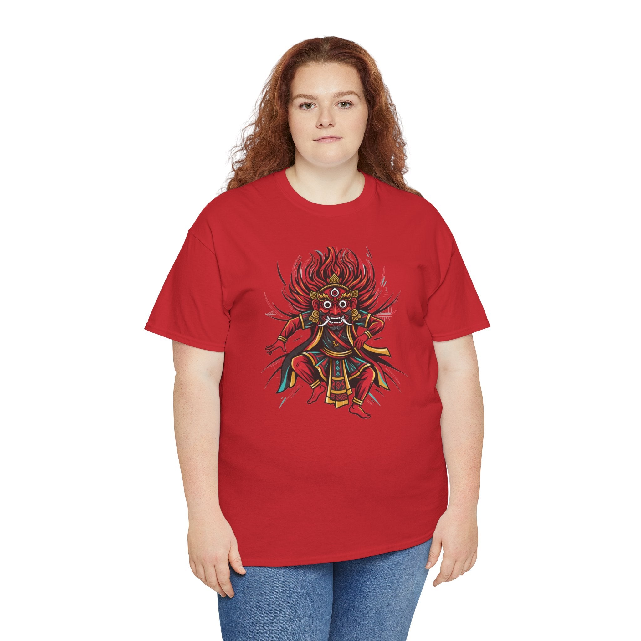 T-Shirt — Fierce Red Oni Demon Graphic Tee (Mythic Japanese Mask Design)