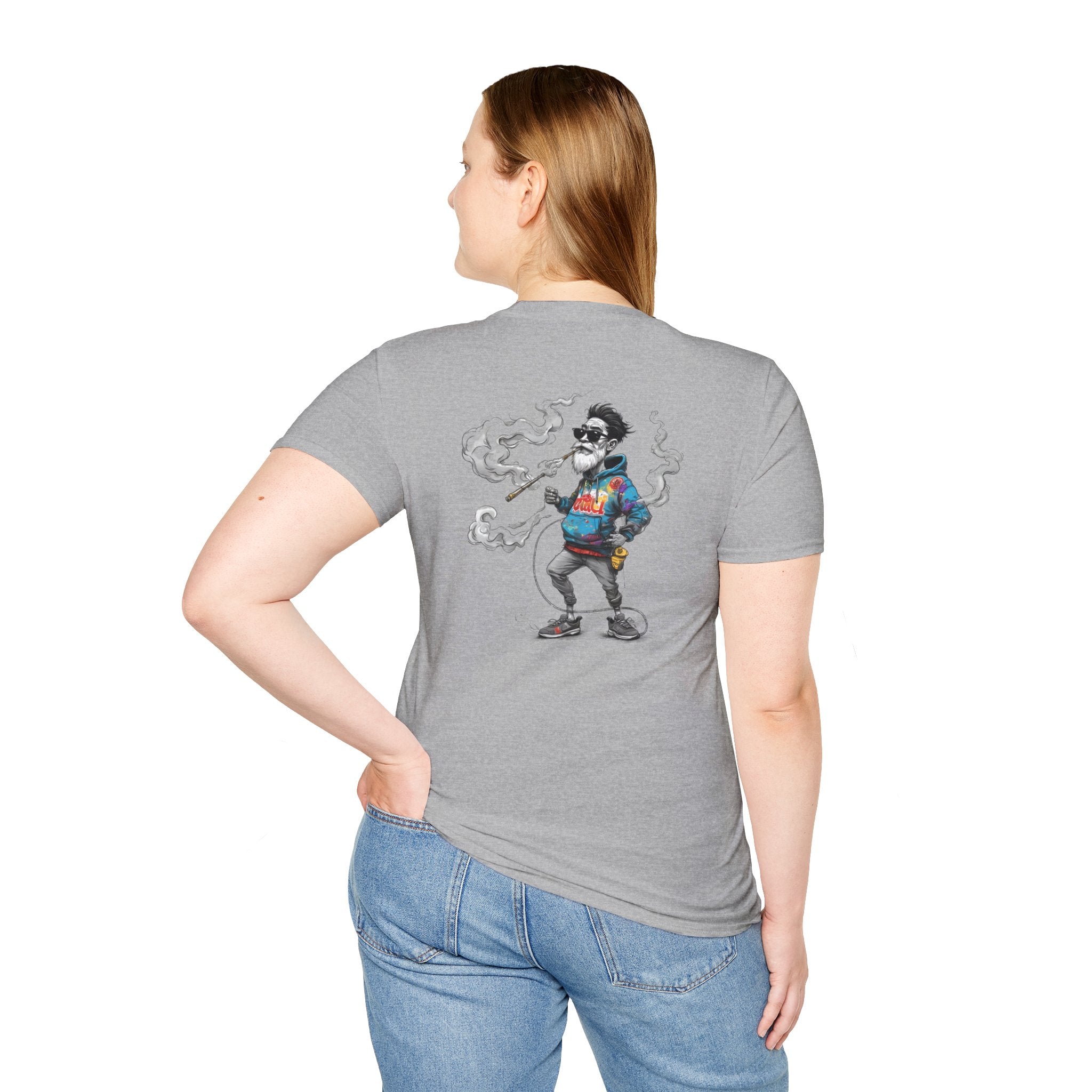 Cartoon T-Shirt – Funny Old Man Smoking Street Graphic Tee, Anti-Smoking Awareness Shirt