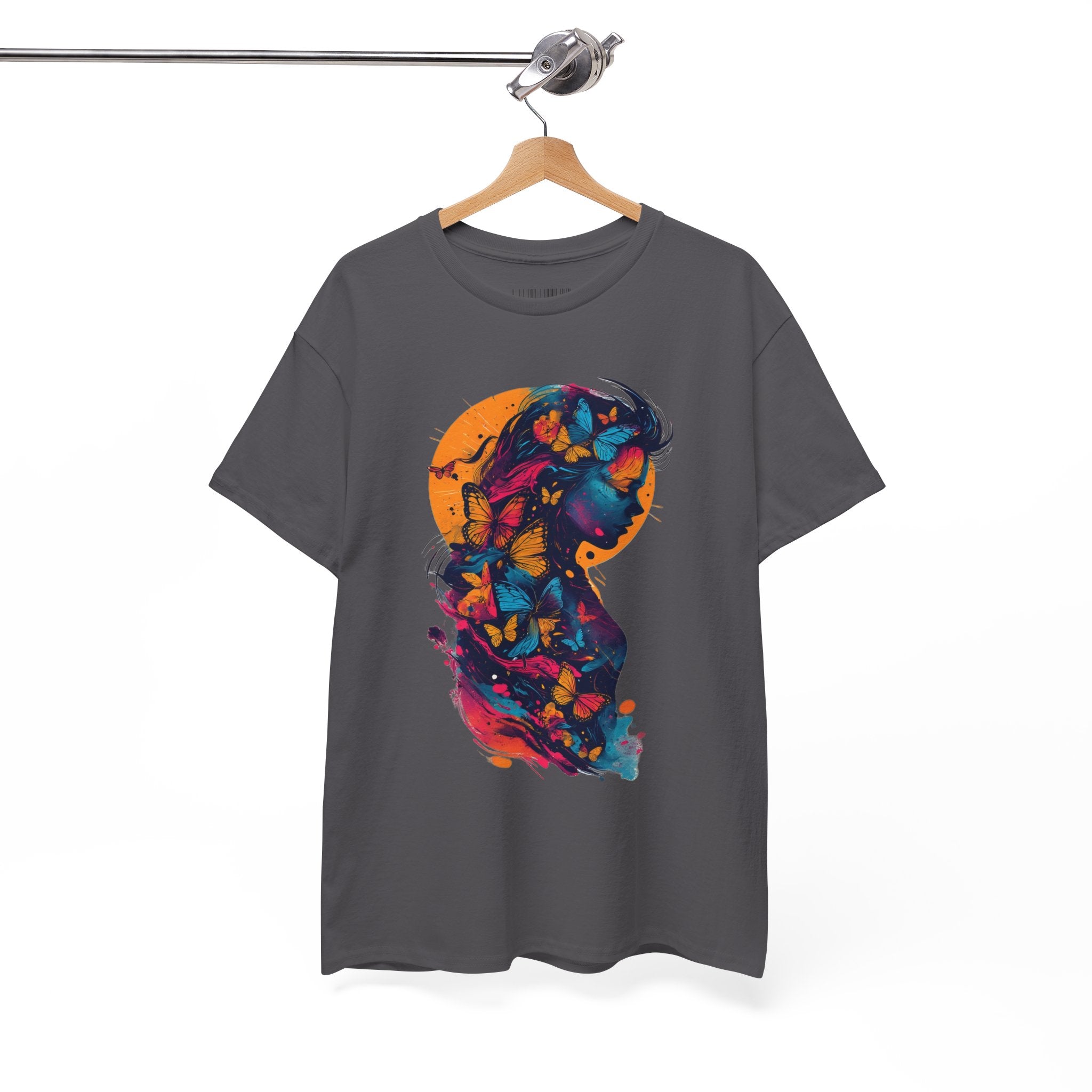 Butterfly Silhouette Graphic Tee — Colorful Maternity Profile Design