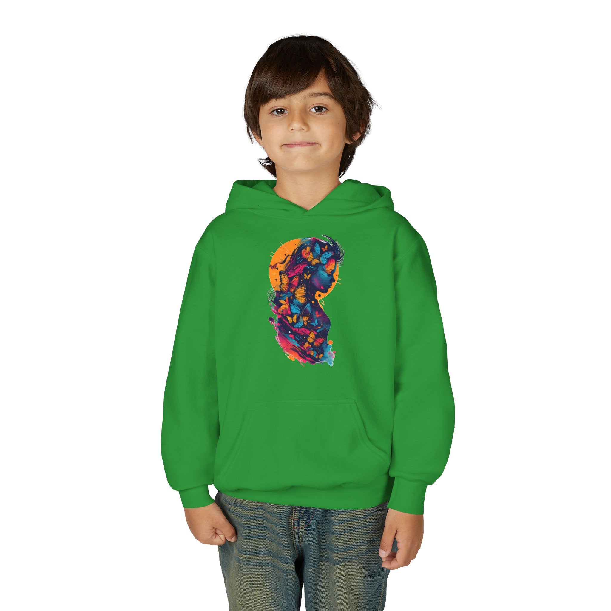 Youth Hoodie — Colorful Butterfly Silhouette Kids Pullover