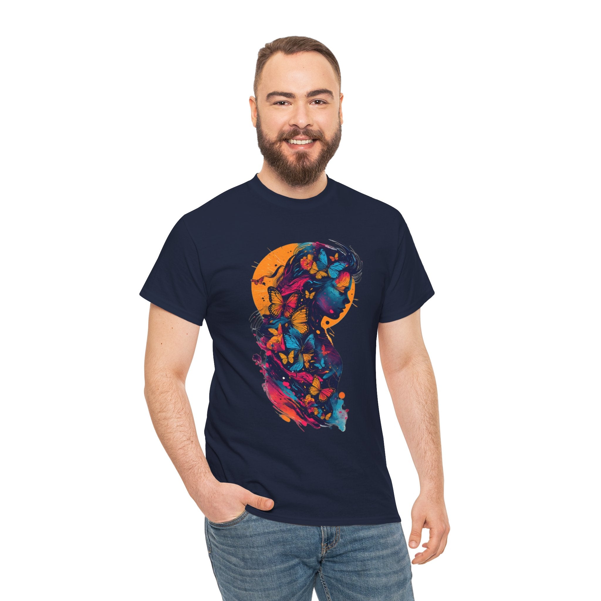 Butterfly Silhouette Graphic Tee — Colorful Maternity Profile Design