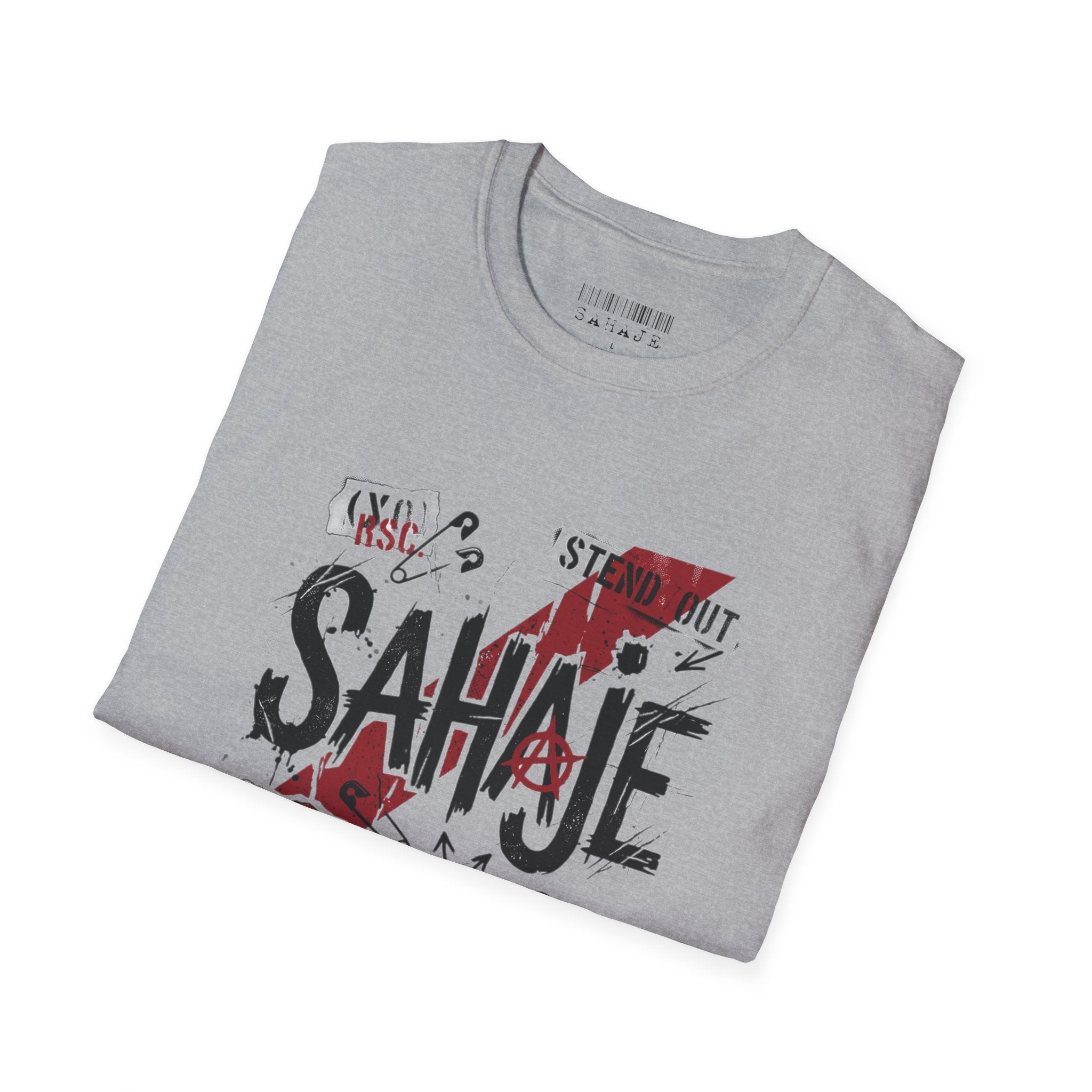 SAHAJE Graphic T‑Shirt — Distressed Red Accent Streetwear Tee