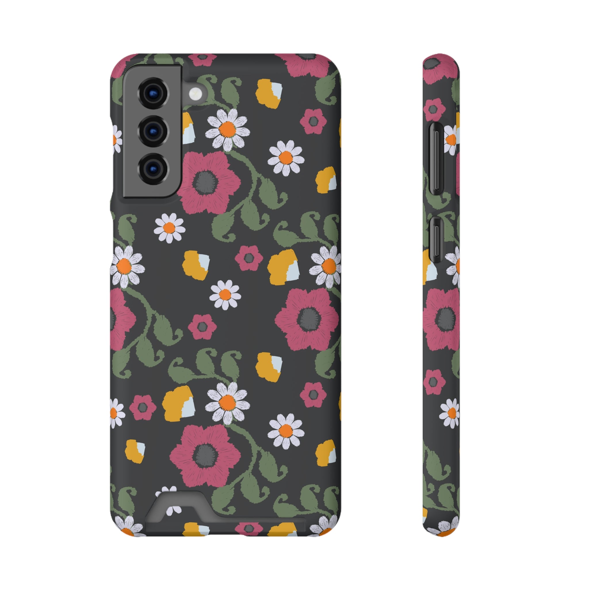 Floral Phone Case with Card Holder, Stylish Smartphone Accessory, Gifts for Her, Trendy Floral Design, Perfect for Spring & Summer