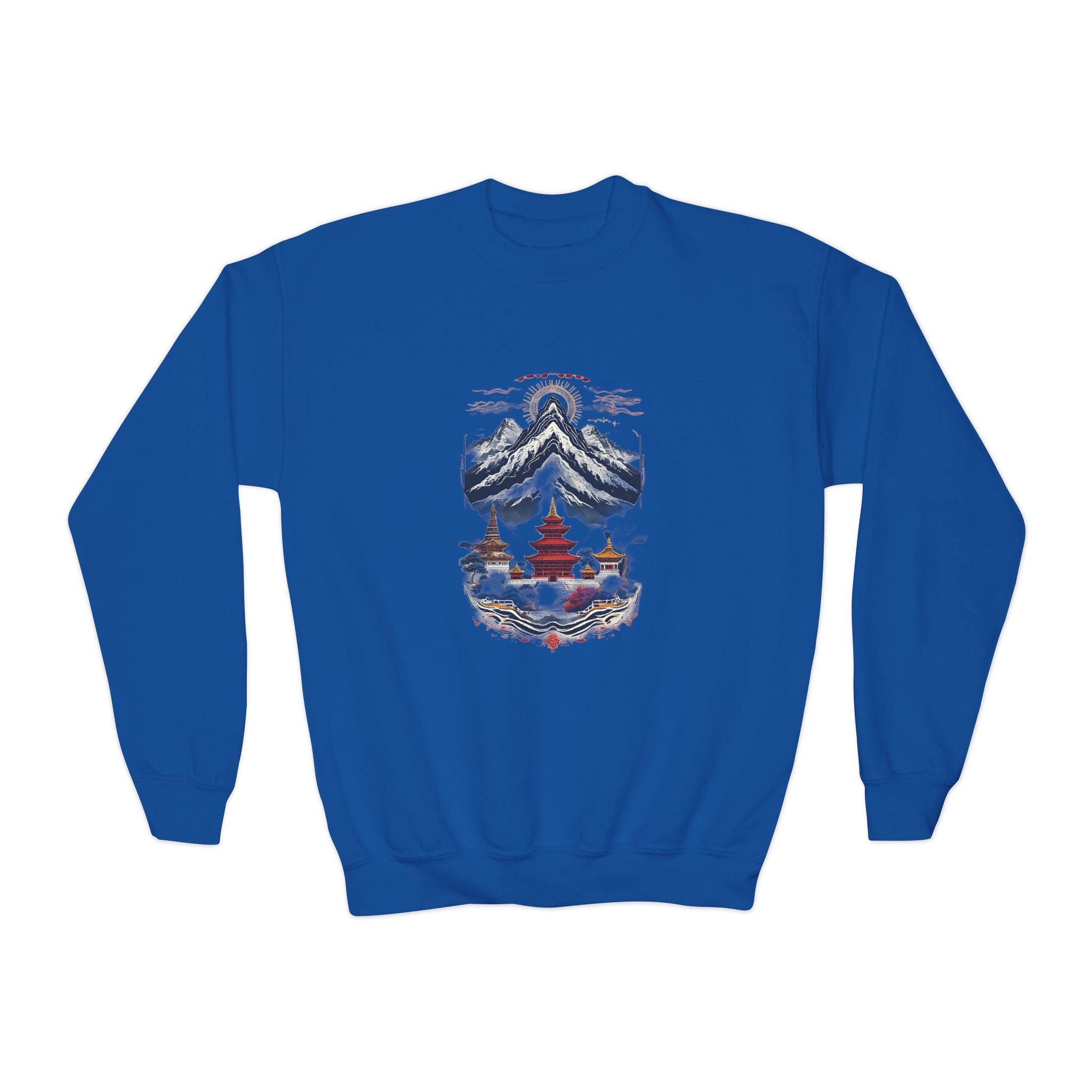 Youth Mountain Holiday Crewneck Sweatshirt — Cozy Winter Tree Graphic