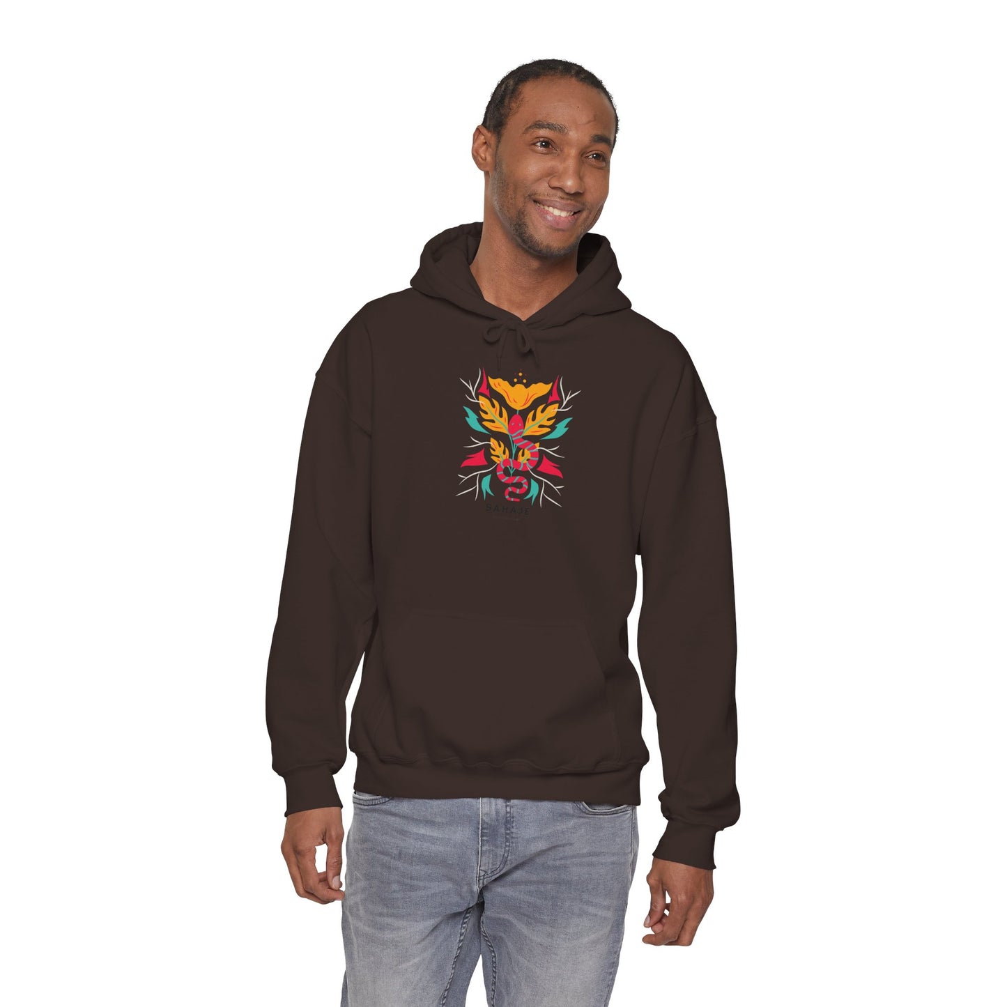 Floral Snake Hoodie — Colorful Serpent & Bloom Graphic Sweatshirt