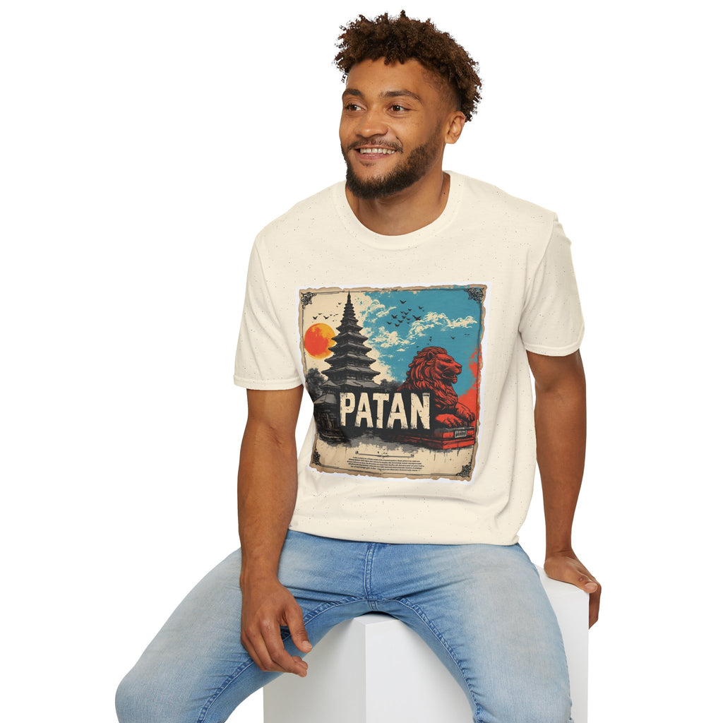 Patan City T-Shirt – Temple & Lion Graphic Tee, Nepali Cultural Heritage Design