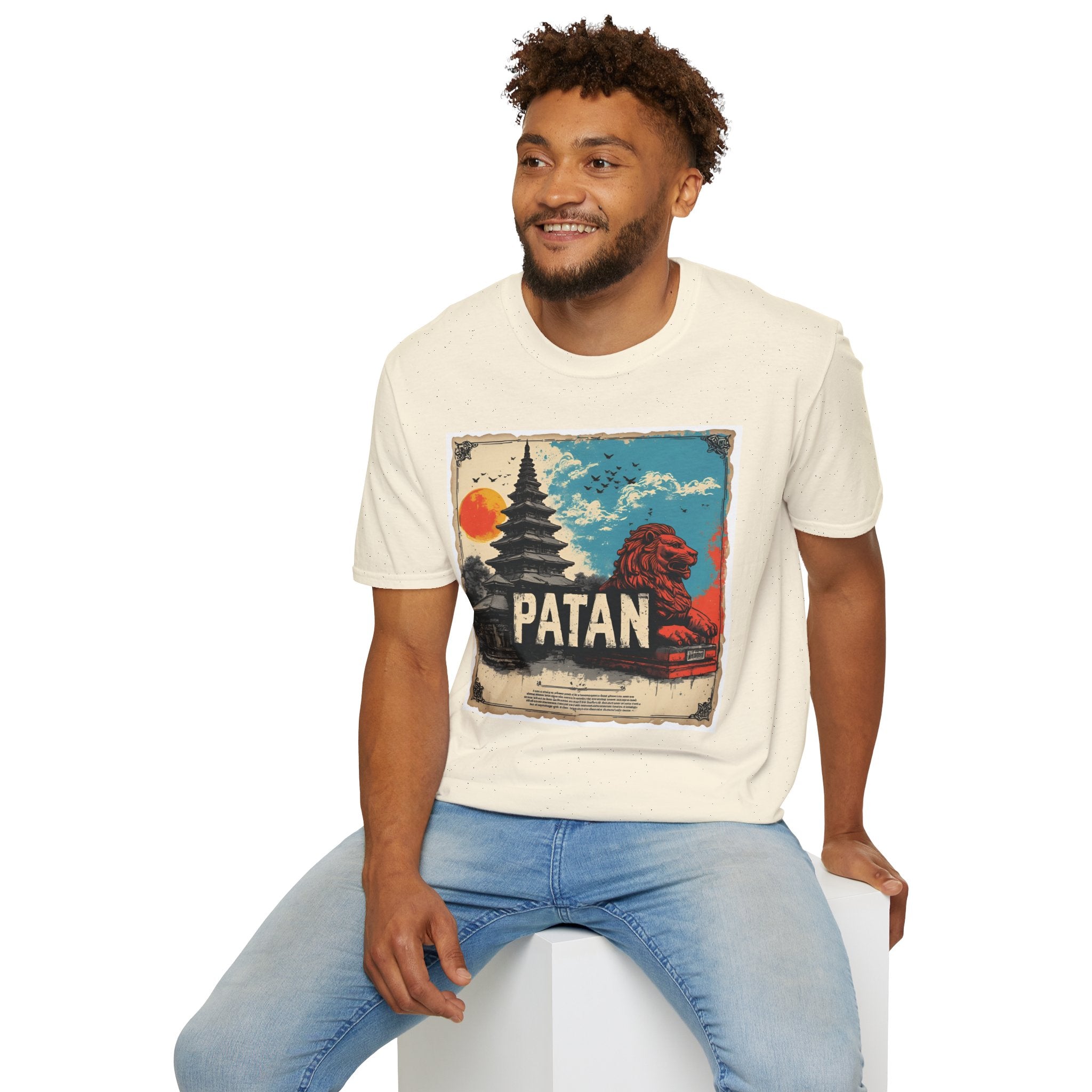 Patan City T-Shirt – Temple & Lion Graphic Tee, Nepali Cultural Heritage Design