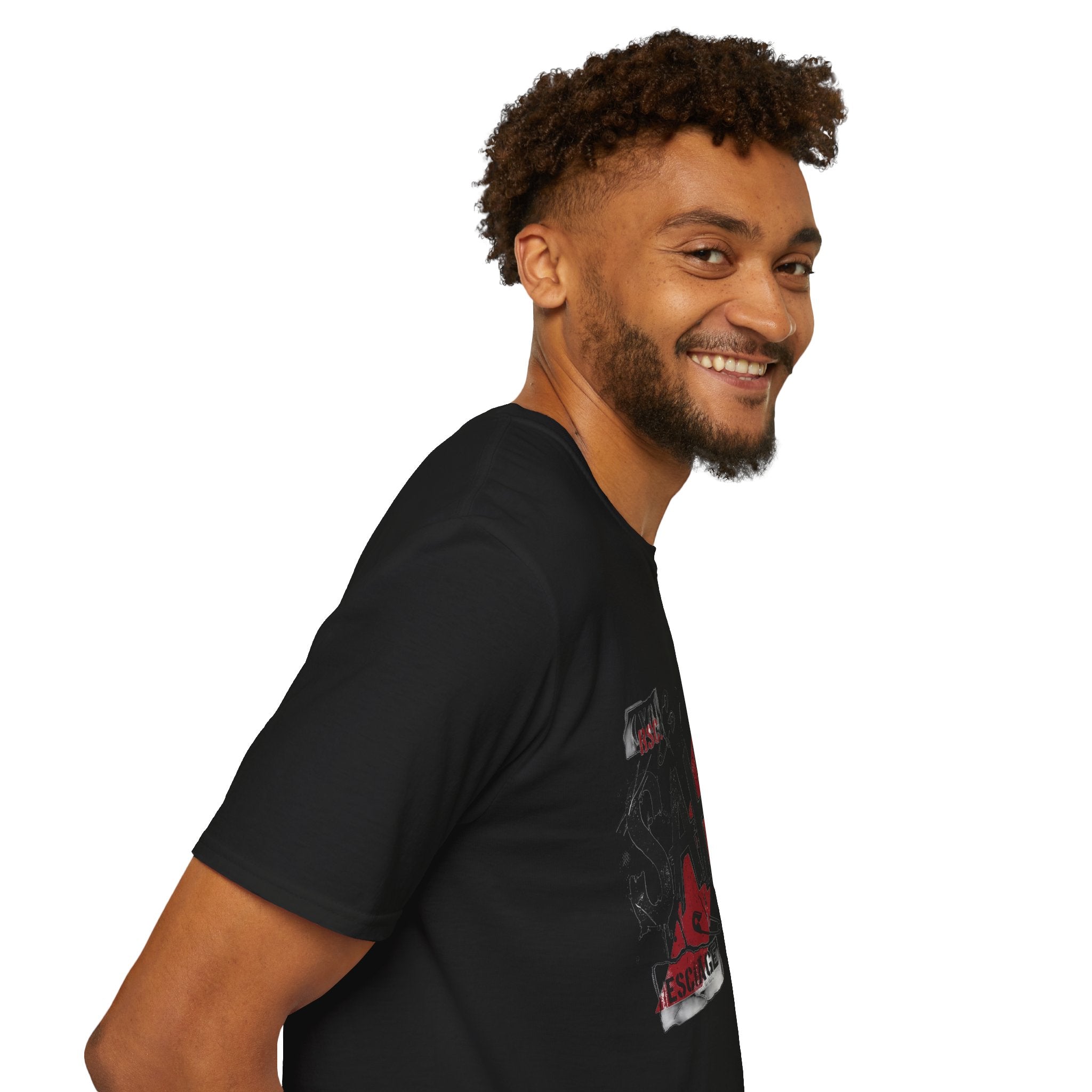 Sahajé Graphic T-Shirt — Bold Streetwear Tee with Red Slash Design