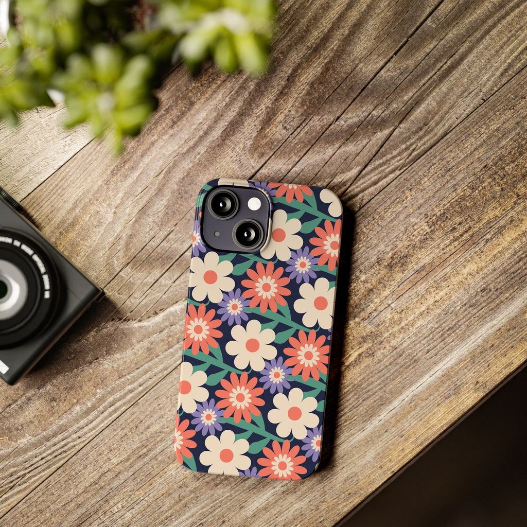 Floral Retro Slim Phone Case – Navy Ditsy Flowers