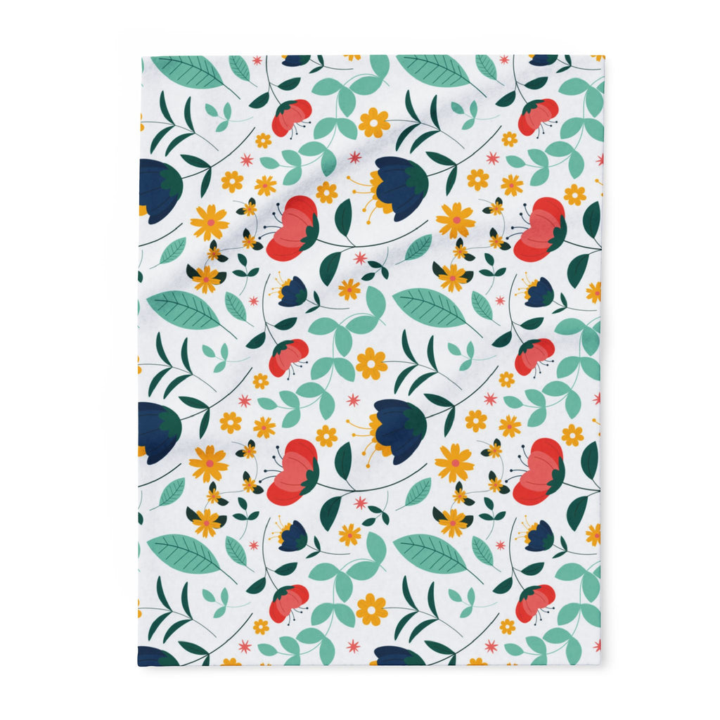 Floral Fleece Blanket — Colorful Retro Flower Pattern Cozy Throw