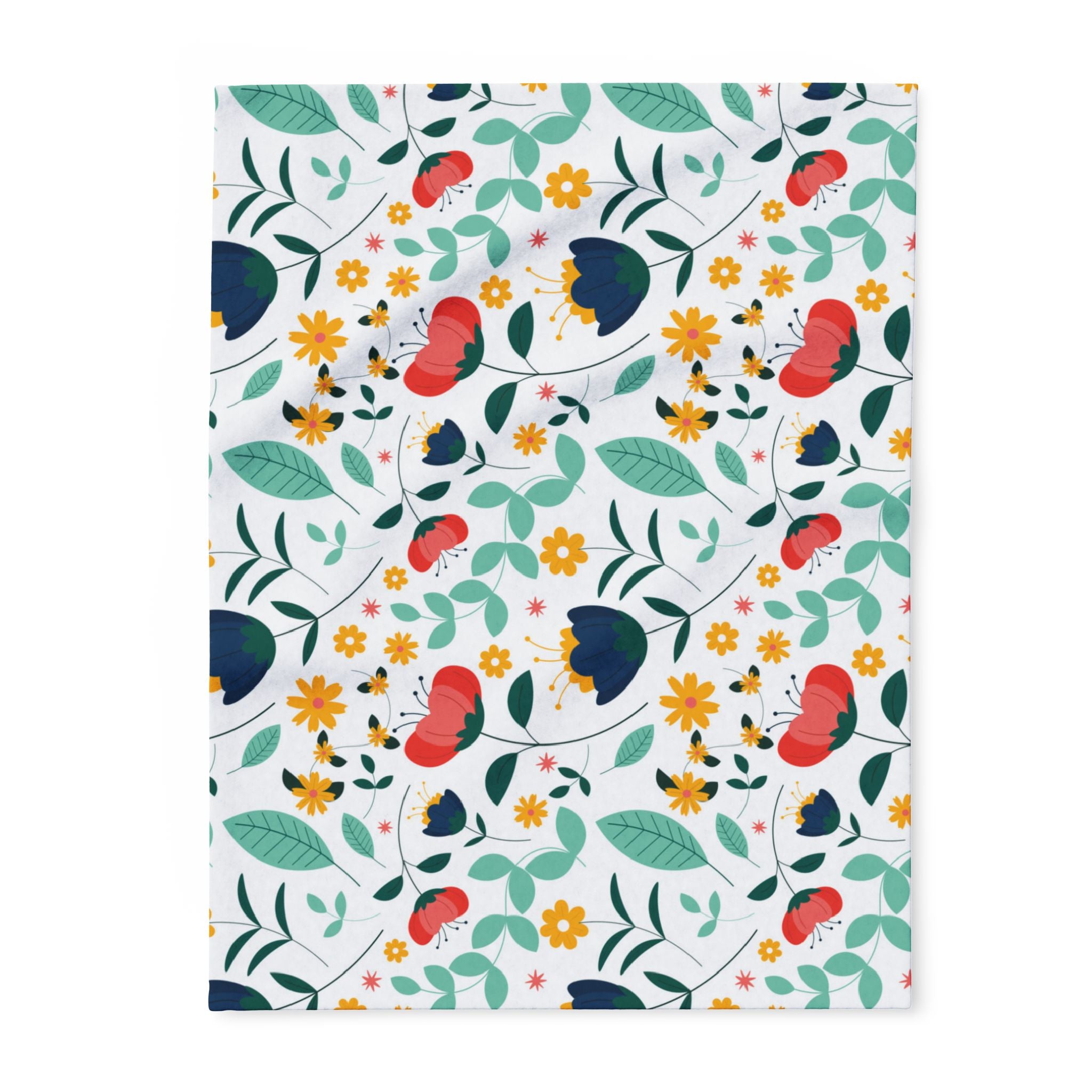 Floral Fleece Blanket — Colorful Retro Flower Pattern Cozy Throw