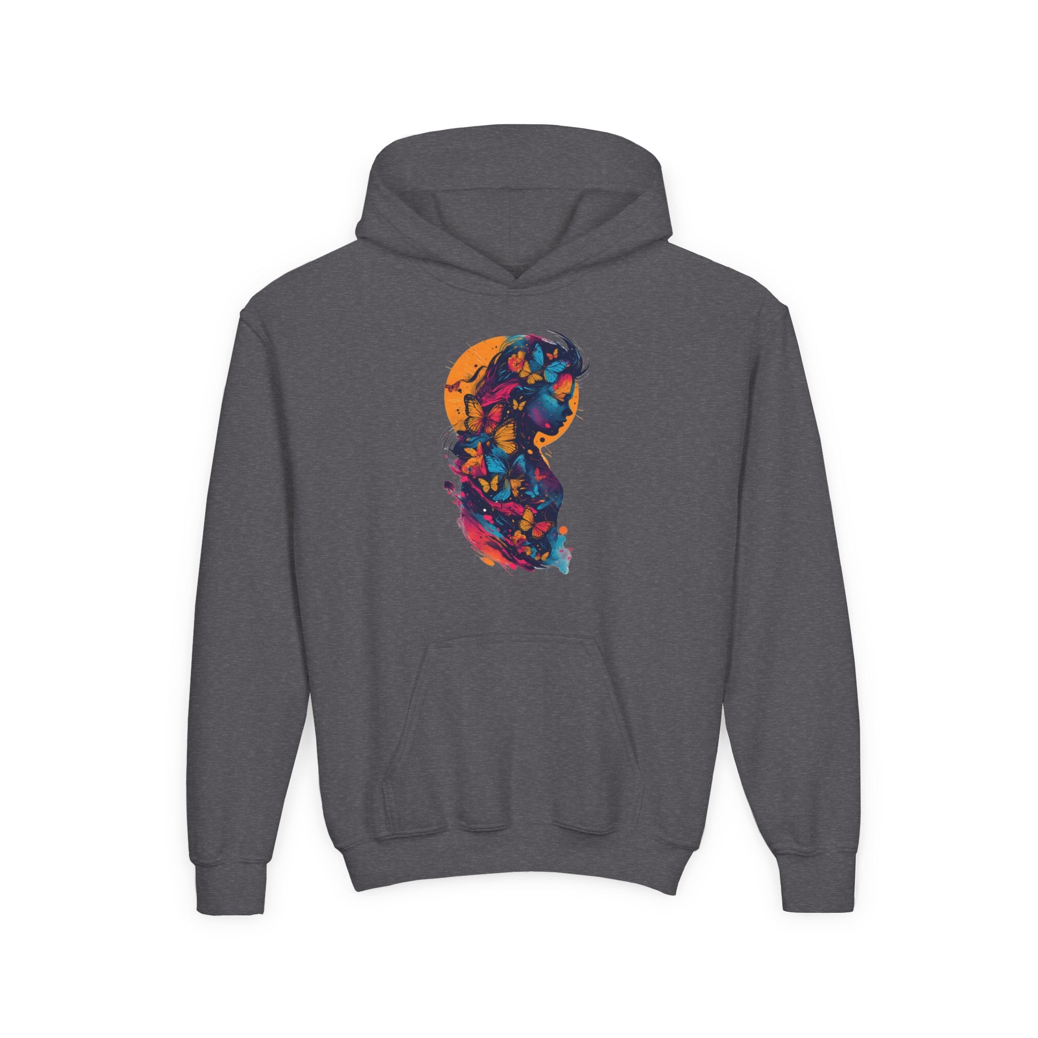 Youth Hoodie — Colorful Butterfly Silhouette Kids Pullover