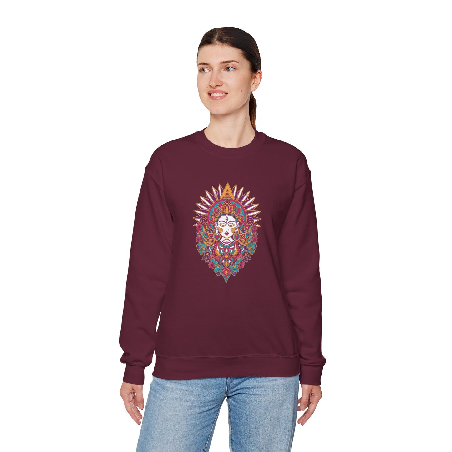 Crewneck Sweatshirt — Colorful Mandala Goddess Graphic