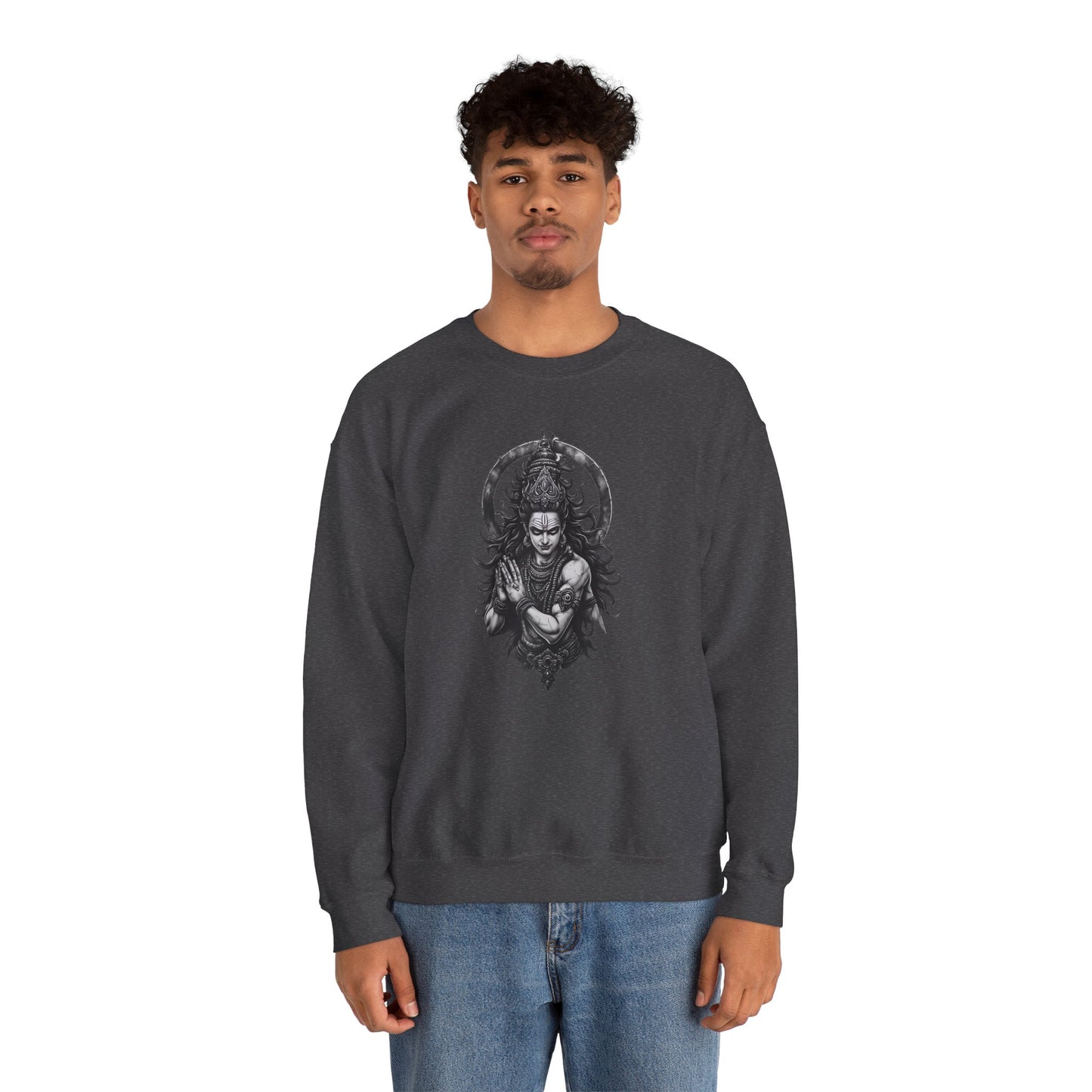 Shiva Meditation Crewneck Sweatshirt — Detailed Shiva Portrait Spiritual Yoga Pullover