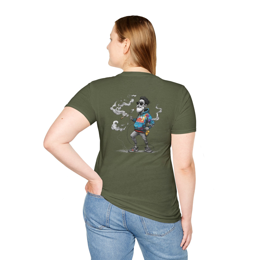Cartoon T-Shirt – Funny Old Man Smoking Street Graphic Tee, Anti-Smoking Awareness Shirt