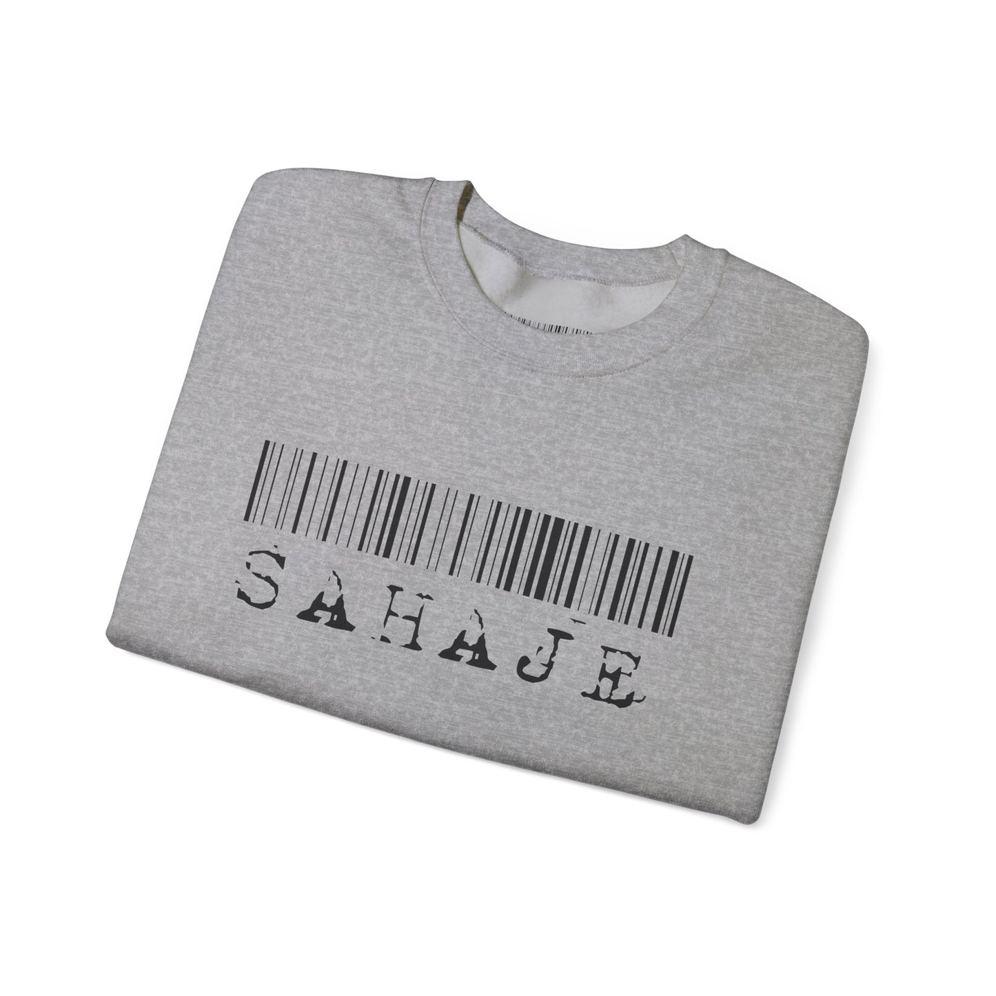 Sahaje Barcode Crewneck Sweatshirt — Minimalist White Graphic Pullover