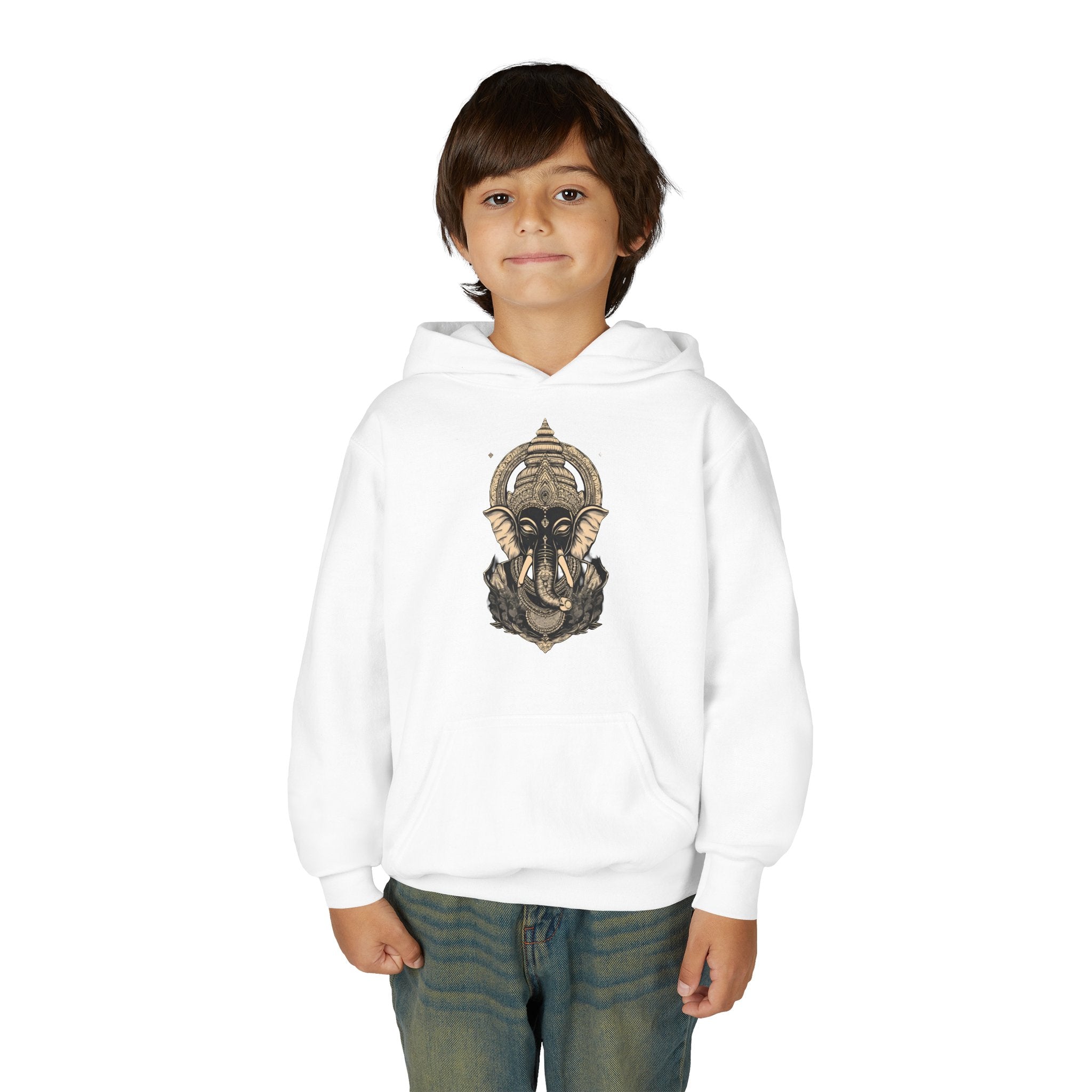 Youth Hoodie — Majestic Ganesha Elephant Art Graphic