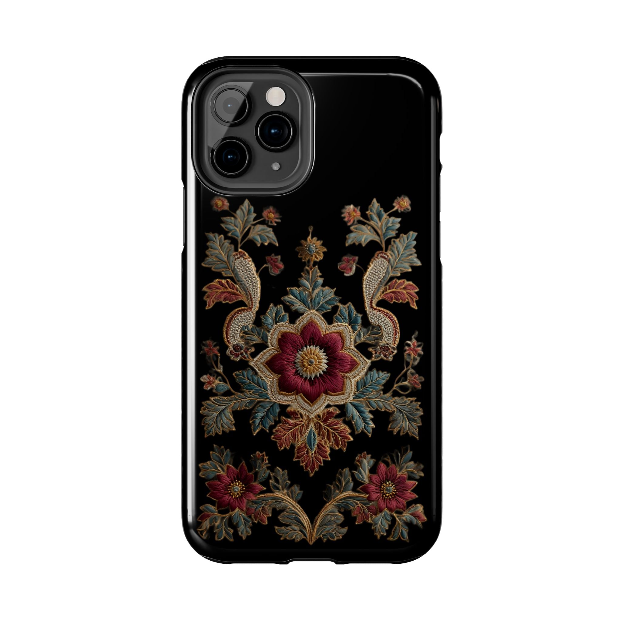 Floral Embroidered Tough Phone Case — Vintage Boho Protective Cover