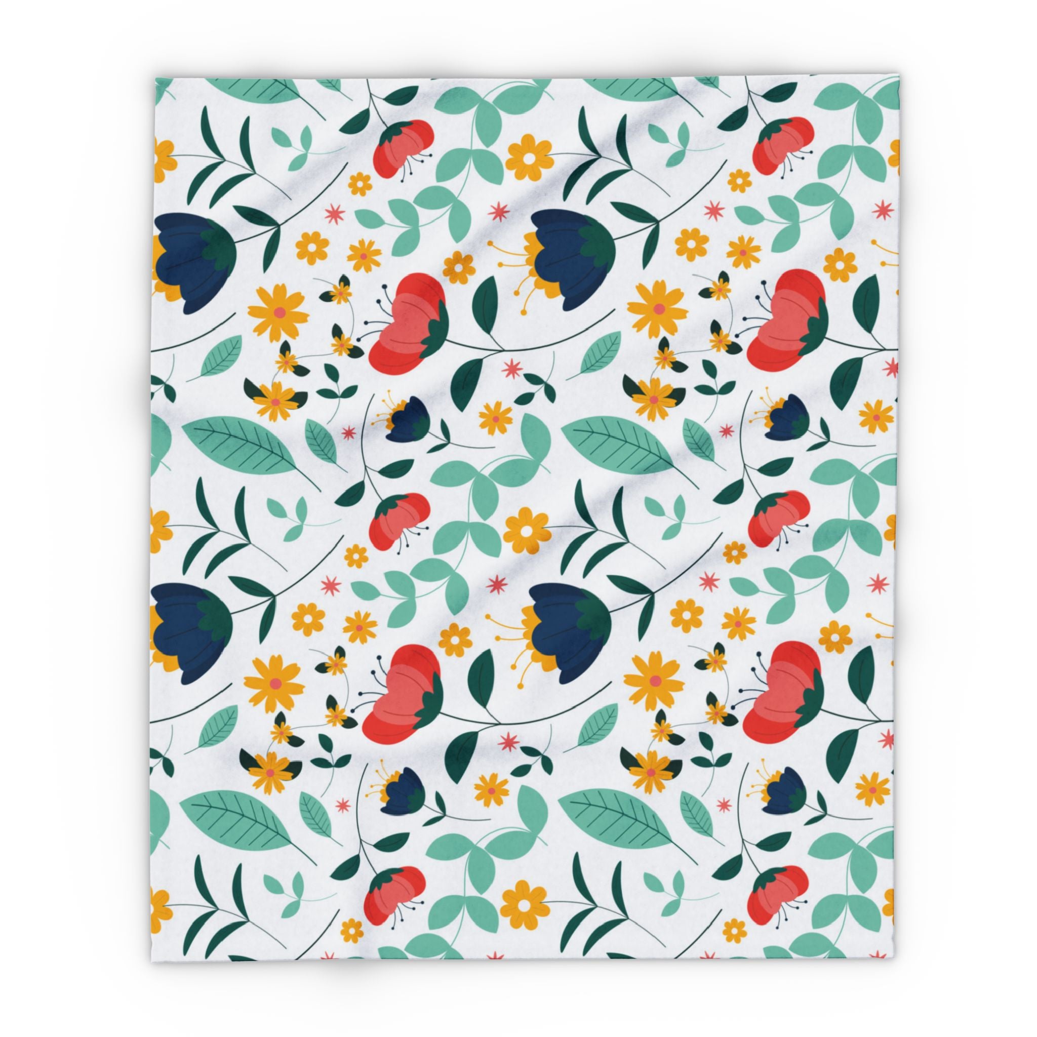 Floral Fleece Blanket — Colorful Retro Flower Pattern Cozy Throw