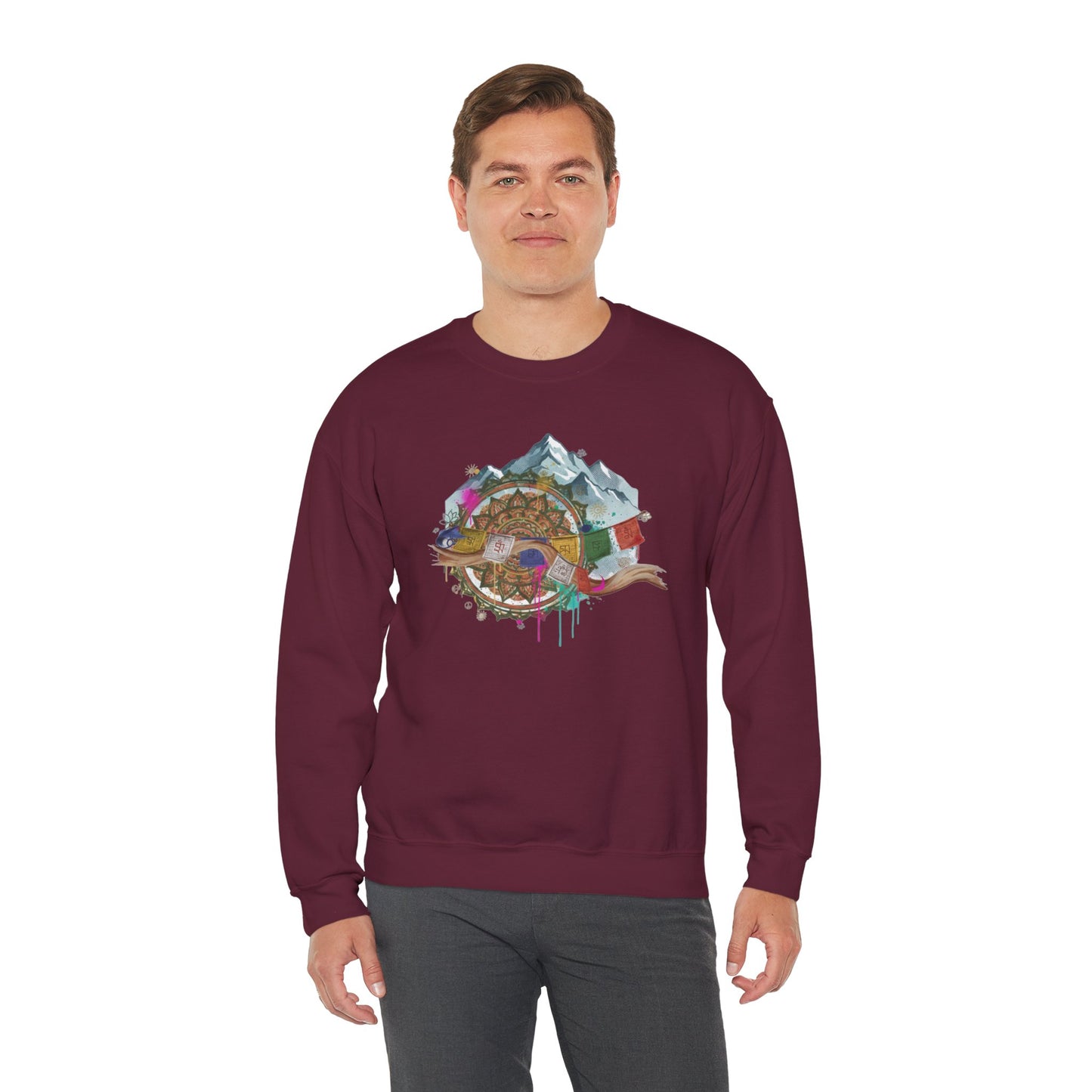 Adventure Mountain Crewneck Sweatshirt — Colorful Hiking Compass & Peaks Design