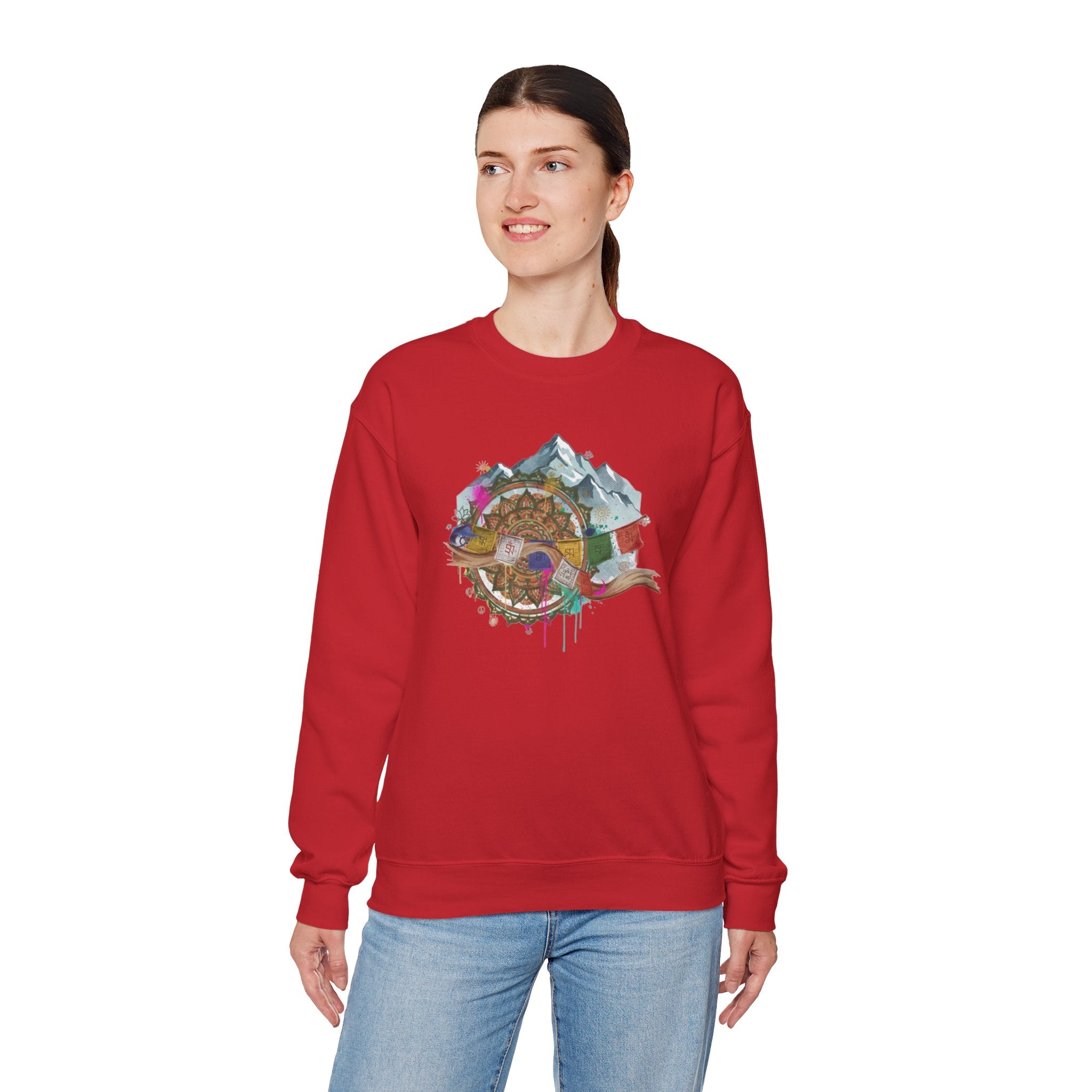 Adventure Mountain Crewneck Sweatshirt — Colorful Hiking Compass & Peaks Design