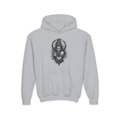 Youth Hoodie with Gothic Goddess Skull Art — Dark Fantasy Graphic Pullover