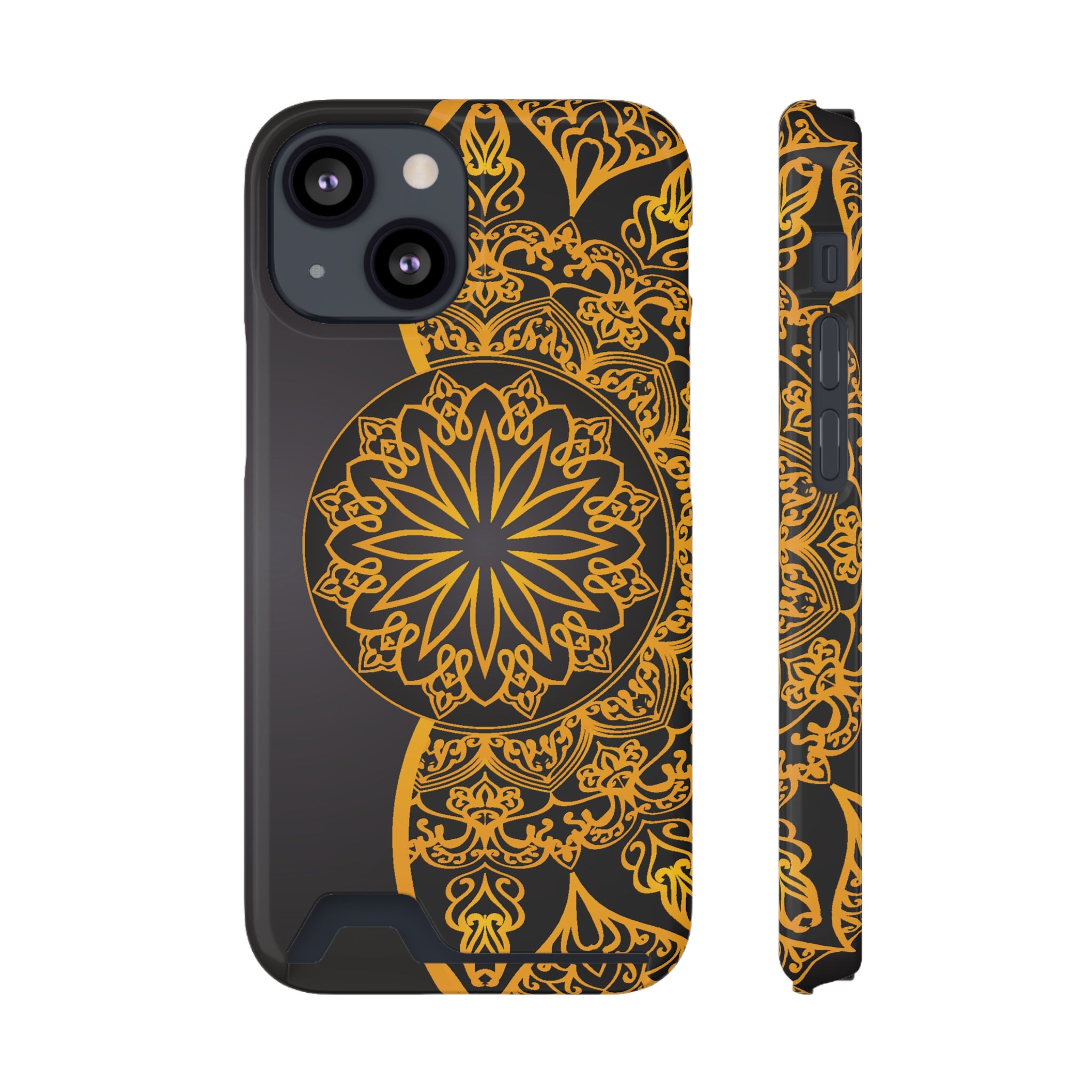 Elegant Mandala Phone Case With Card Holder, Boho Chic Gift, Smartphone Protector, Functional Accessory, Stylish Tech Decor