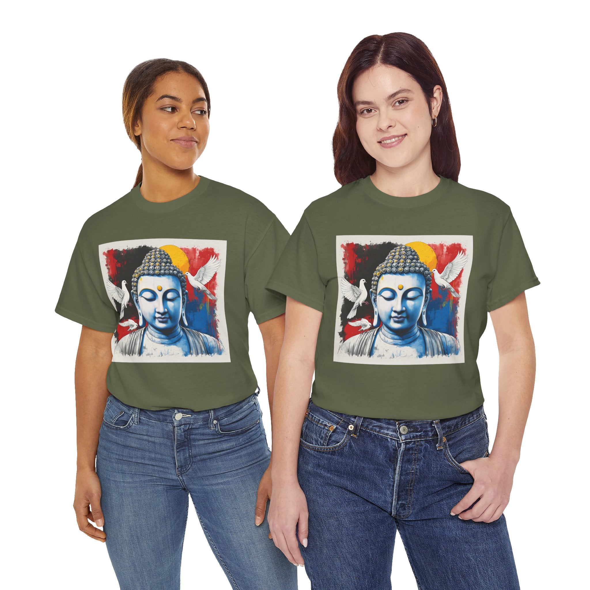 Buddha Peace Tee — Colorful Buddha & Doves Graphic T-Shirt