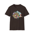 Adventure Compass T-Shirt — Mountain Compass with Prayer Flags & Colorful Globe