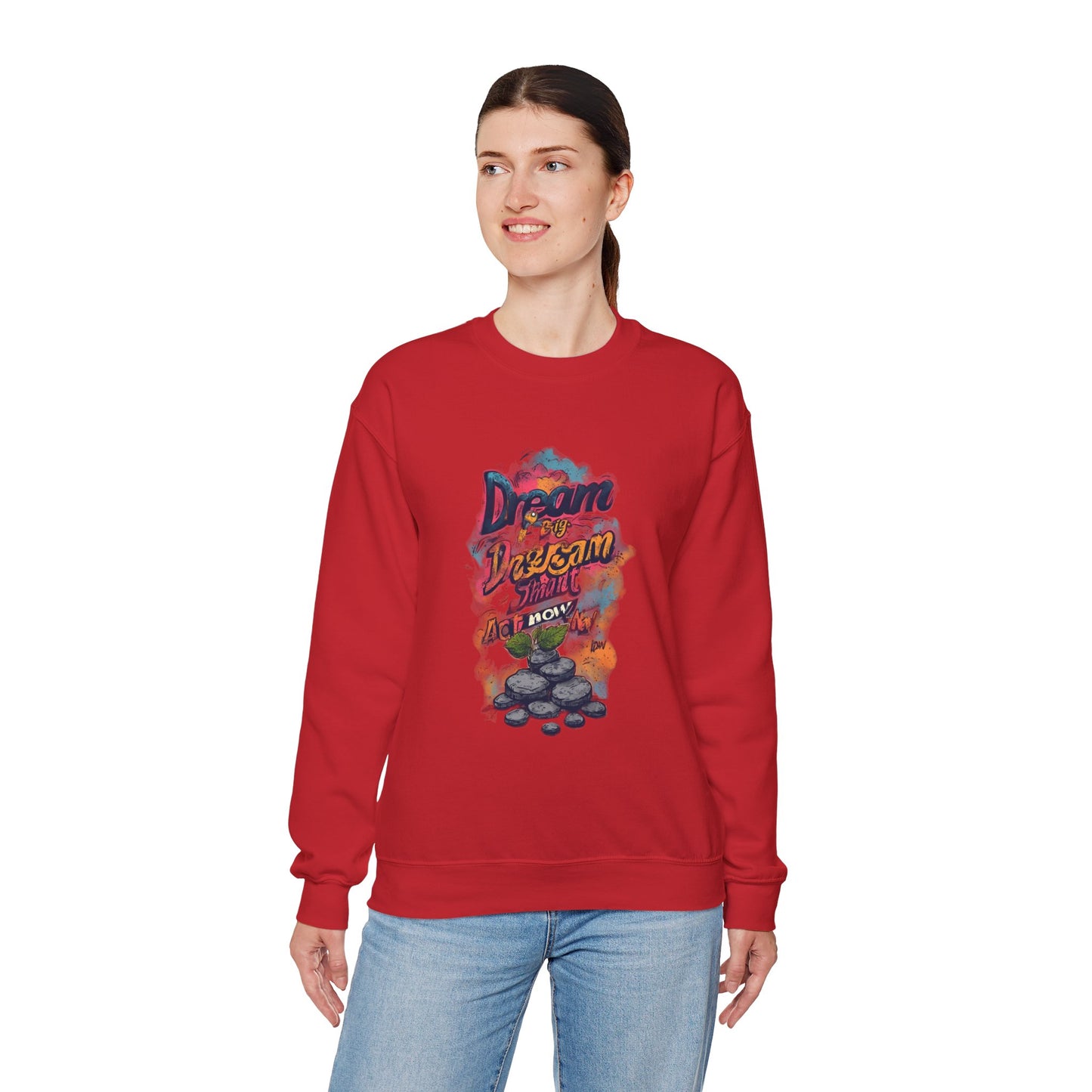 Dream Big Crewneck Sweatshirt — "Dream, Design, Draw" Inspirational Graphic