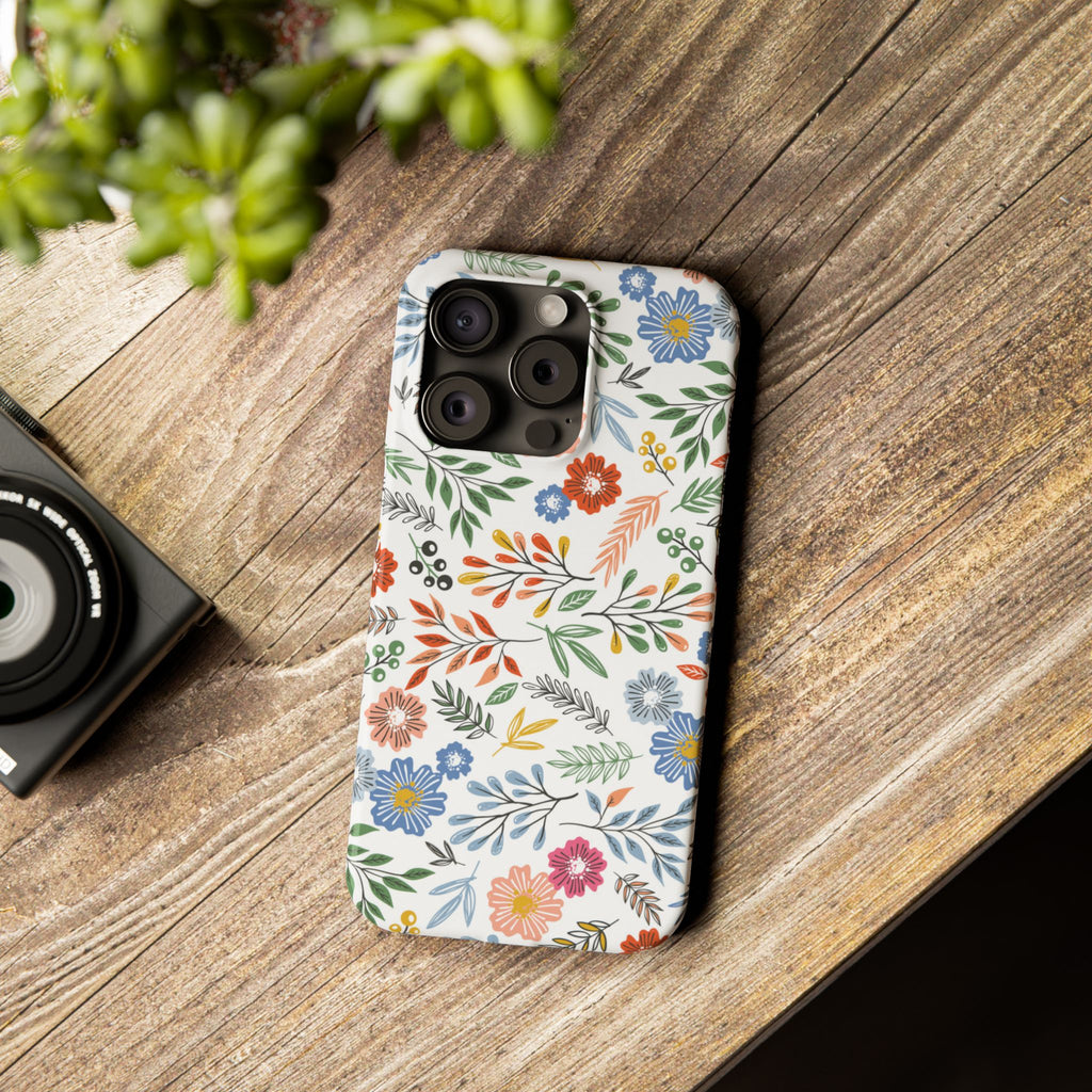 Slim Floral Phone Case — Colorful Hand-Drawn Wildflower Design