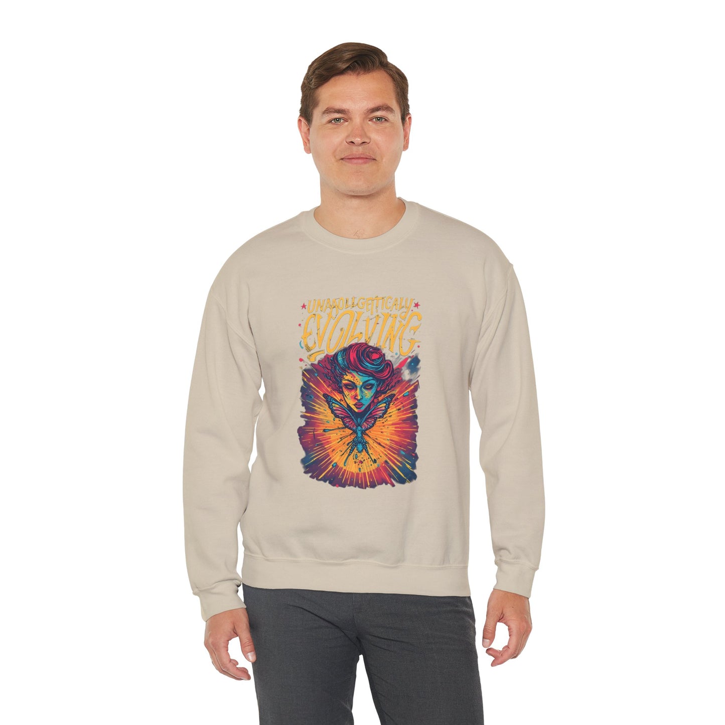 Evolving Butterfly Crewneck Sweatshirt — "Unafraid, Authentically Evolving" Inspirational Pullover