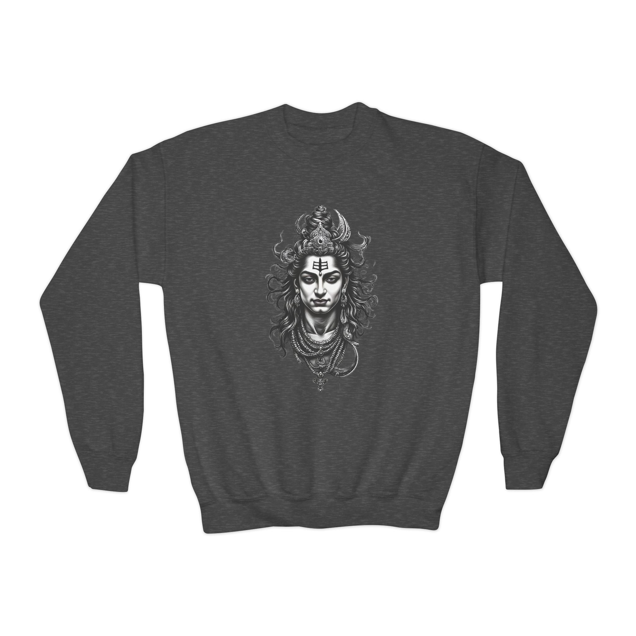 Youth Crewneck Sweatshirt — Intricate Shiva Illustration