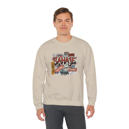 Crewneck Sweatshirt — 'Sahaje' Vintage Sticker Collage Graphic