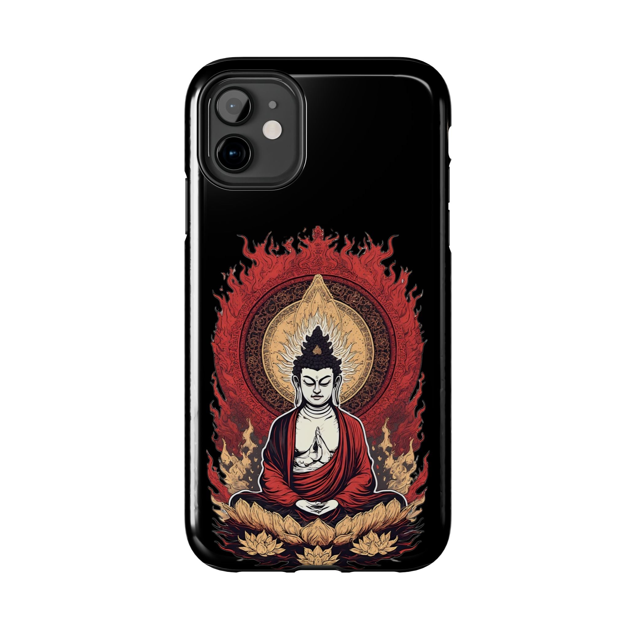 Buddha Meditation Tough Phone Case — Flame Halo Lotus Spiritual Protective Cover