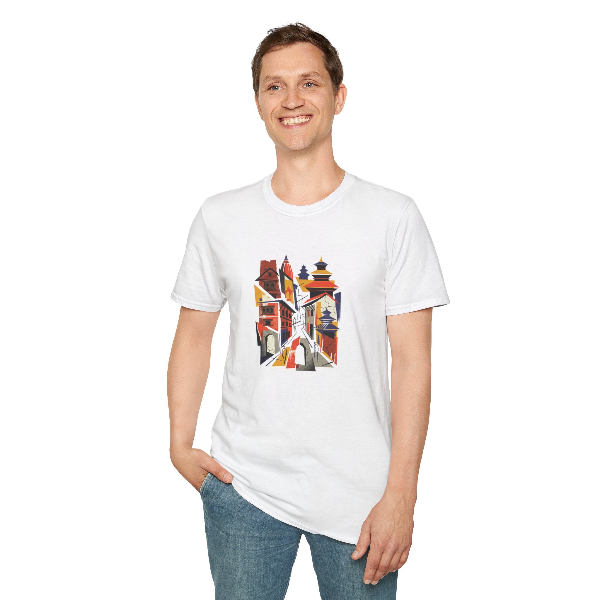 Cityscape Art Tee — Abstract Urban Alley Illustration T-Shirt
