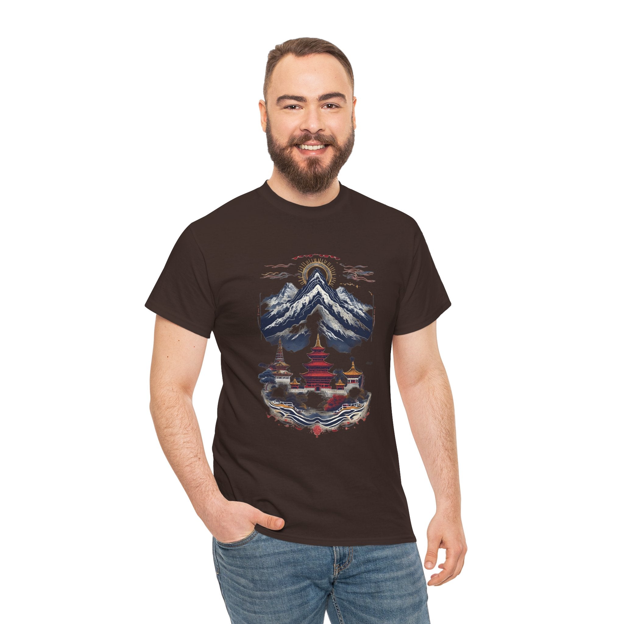 Japanese Mountain Pagoda T-Shirt — Zen Temple Landscape Tee