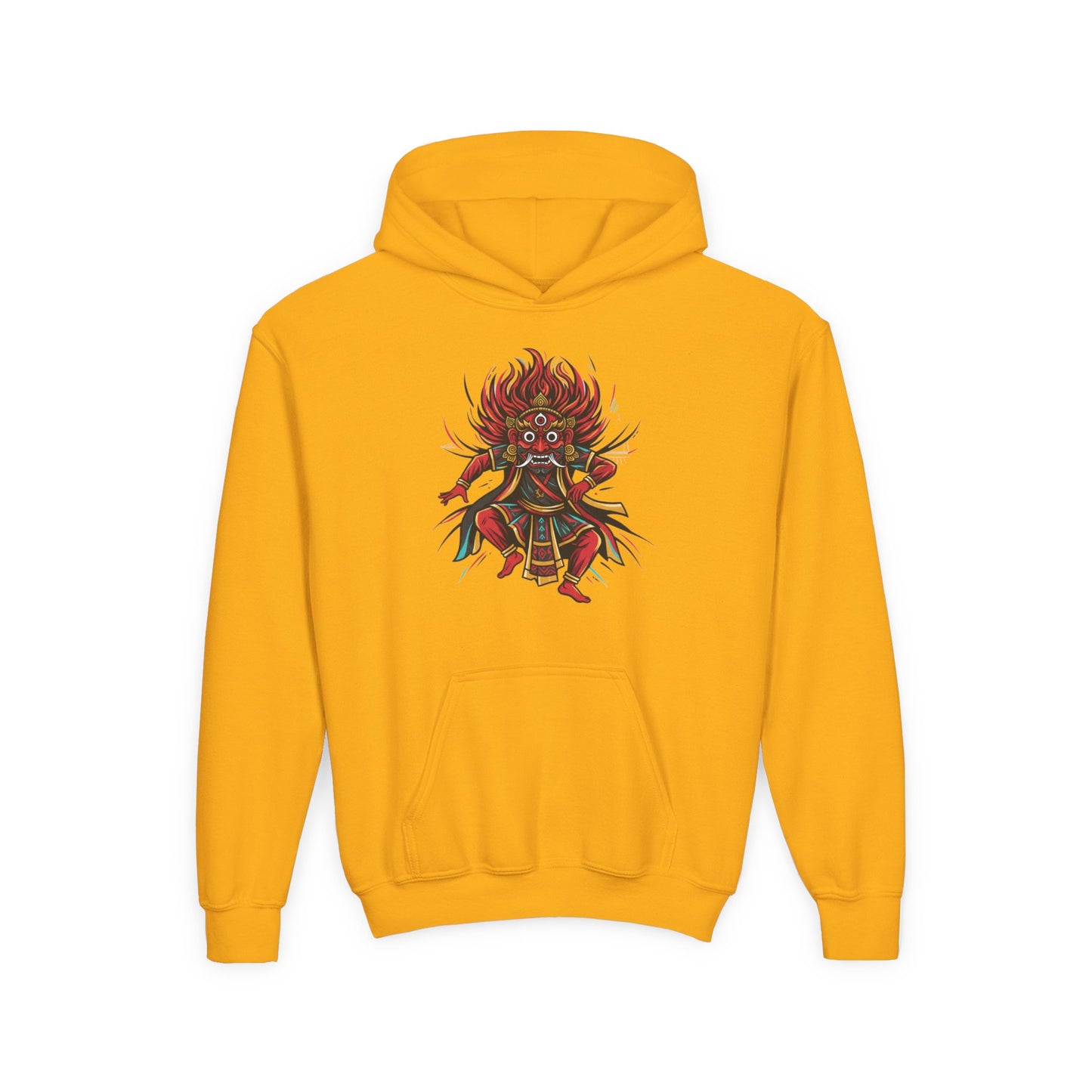 Youth Hoodie — Colorful Mythical Demon Mask Graphic