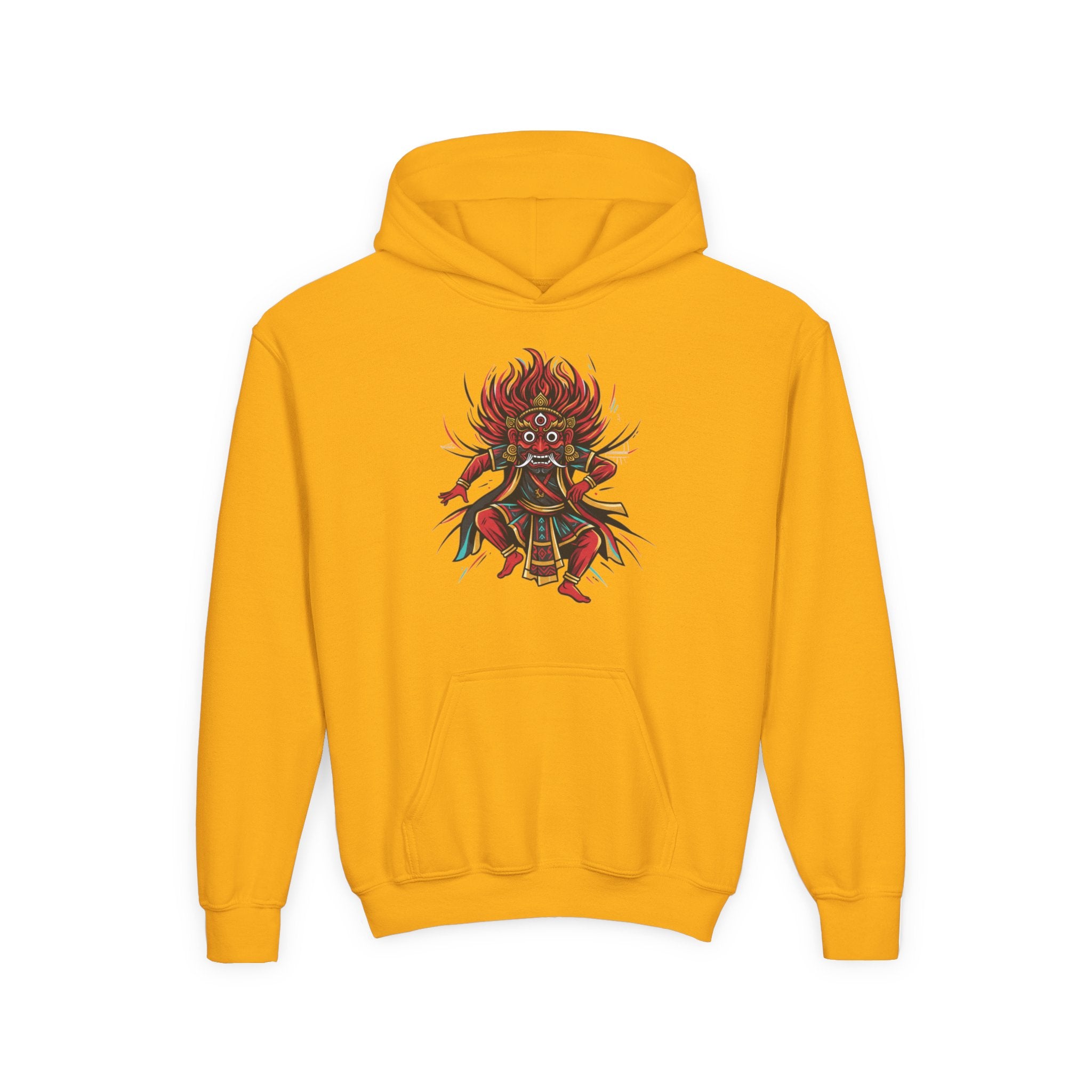 Youth Hoodie — Colorful Mythical Demon Mask Graphic